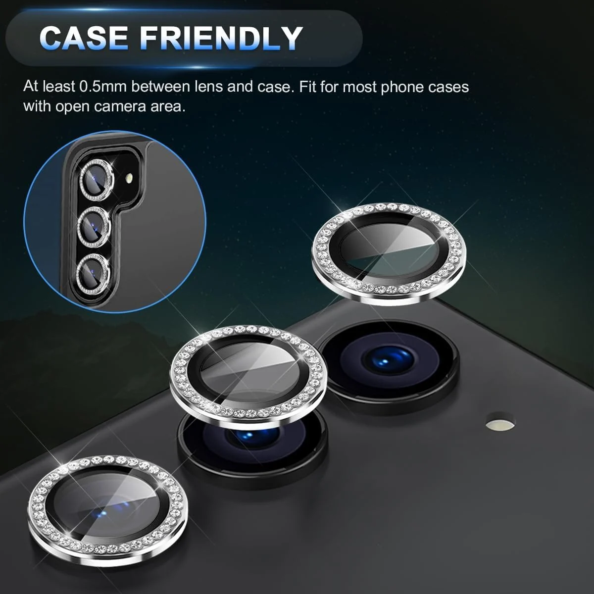 DL3 Mobilak Camera Lens Protector for Tecno Camon 40/Camon 40 Pro Accessories, 9H Tempered Glass Metal Individual Ring Camera Cover Screen Protector, Case Friendly, Anti Scratch - Diamond Silver