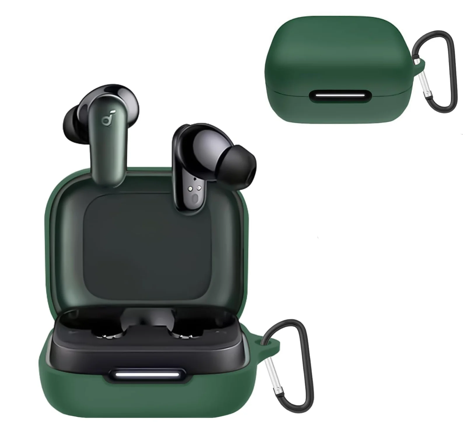 Dl3 Mobilak Compatible with Anker Soundcore R50i NC/Anker P30i Case Cover, Soft Silicone Shockproof Protective Case Wireless Earbuds with Carabiner, Front LED Visible (Black)