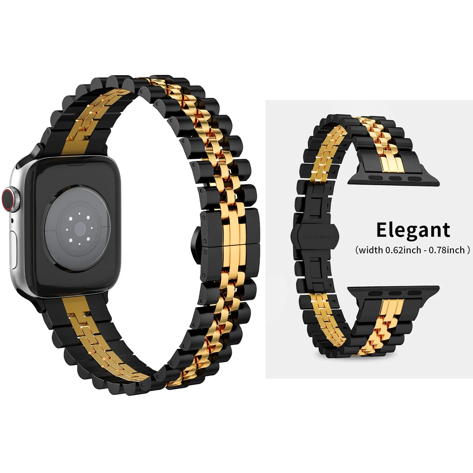 DL3 Mobilak Band For Apple Watch Ultra Band 49mm 45mm 44mm 42mm 41mm 40mm 38mm, Metal Stainless Steel Strap for iwatch Series 8 Ultra 7 6 5 4 3 2 1 Se (A. &, 38MM/40MM/41MM) - A.Black & Rose Gold