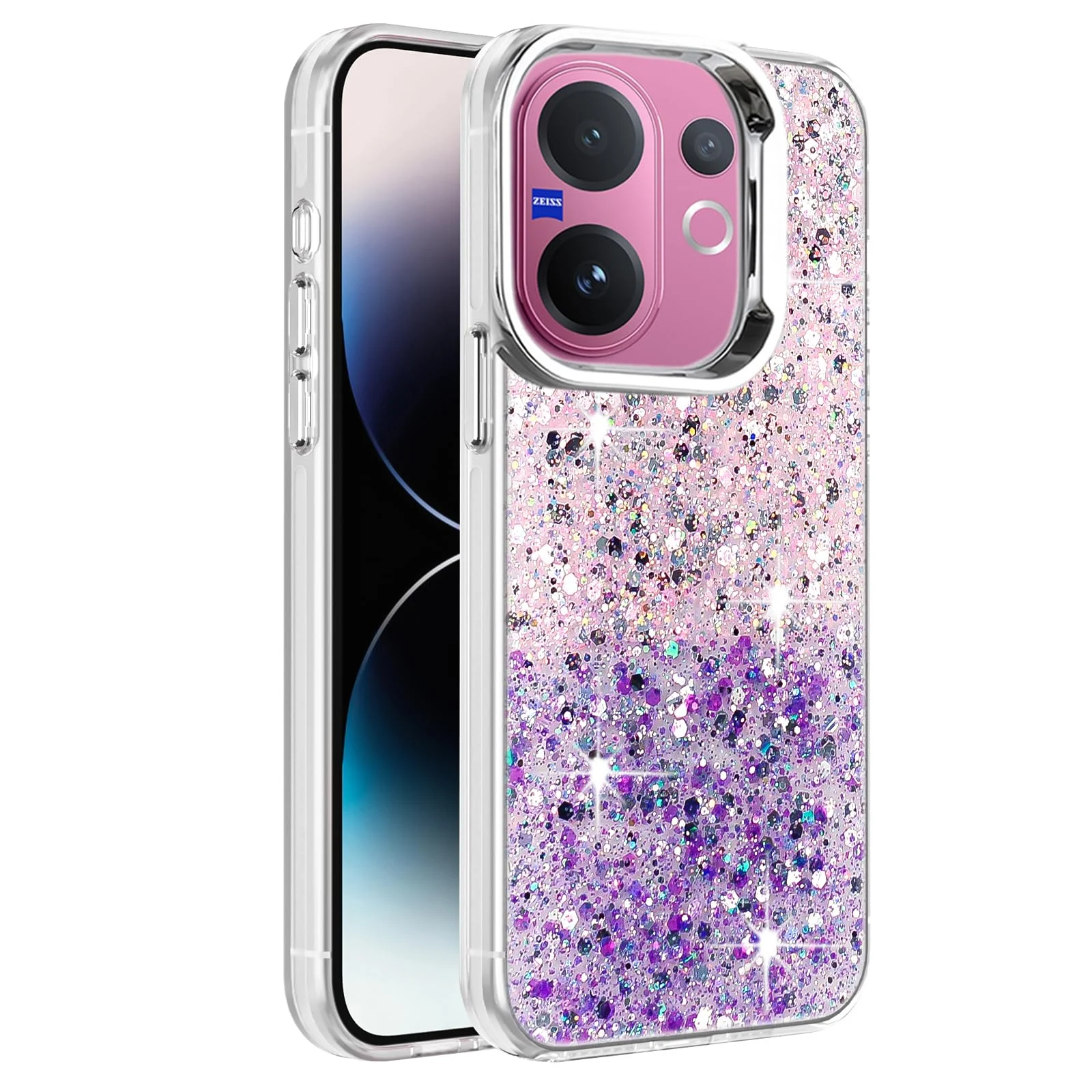 DL3 Mobilak Glitter Rhinestone Protective Case for vivo V60 with Shockproof Design - Pink Purple