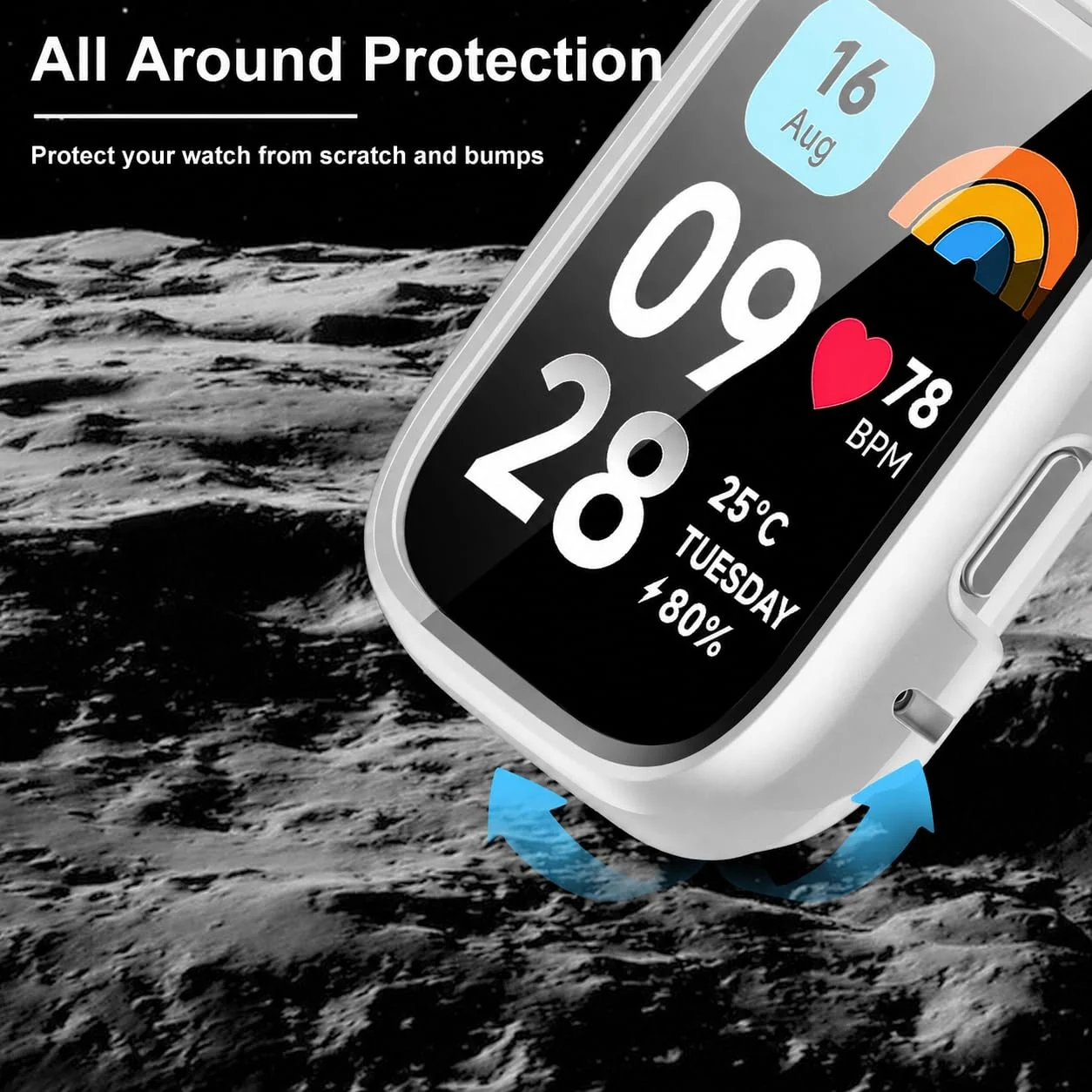 DL3 MOBILAK Full-Coverage Watch Case with Tempered Glass for Xiaomi Redmi Watch 3 Active / Redmi Watch 3 Lite, Silver