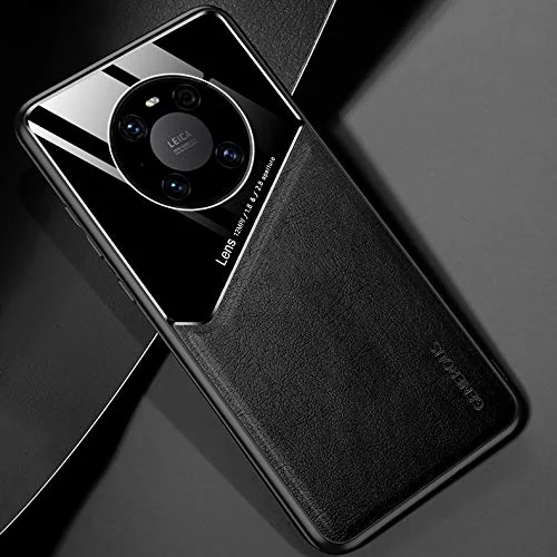 DL3 Mobilak Faux Leather and Plexiglass TPU Case for Huawei Mate 40 Pro with Magnetic Car-Mount Support and Shockproof Design - Black
