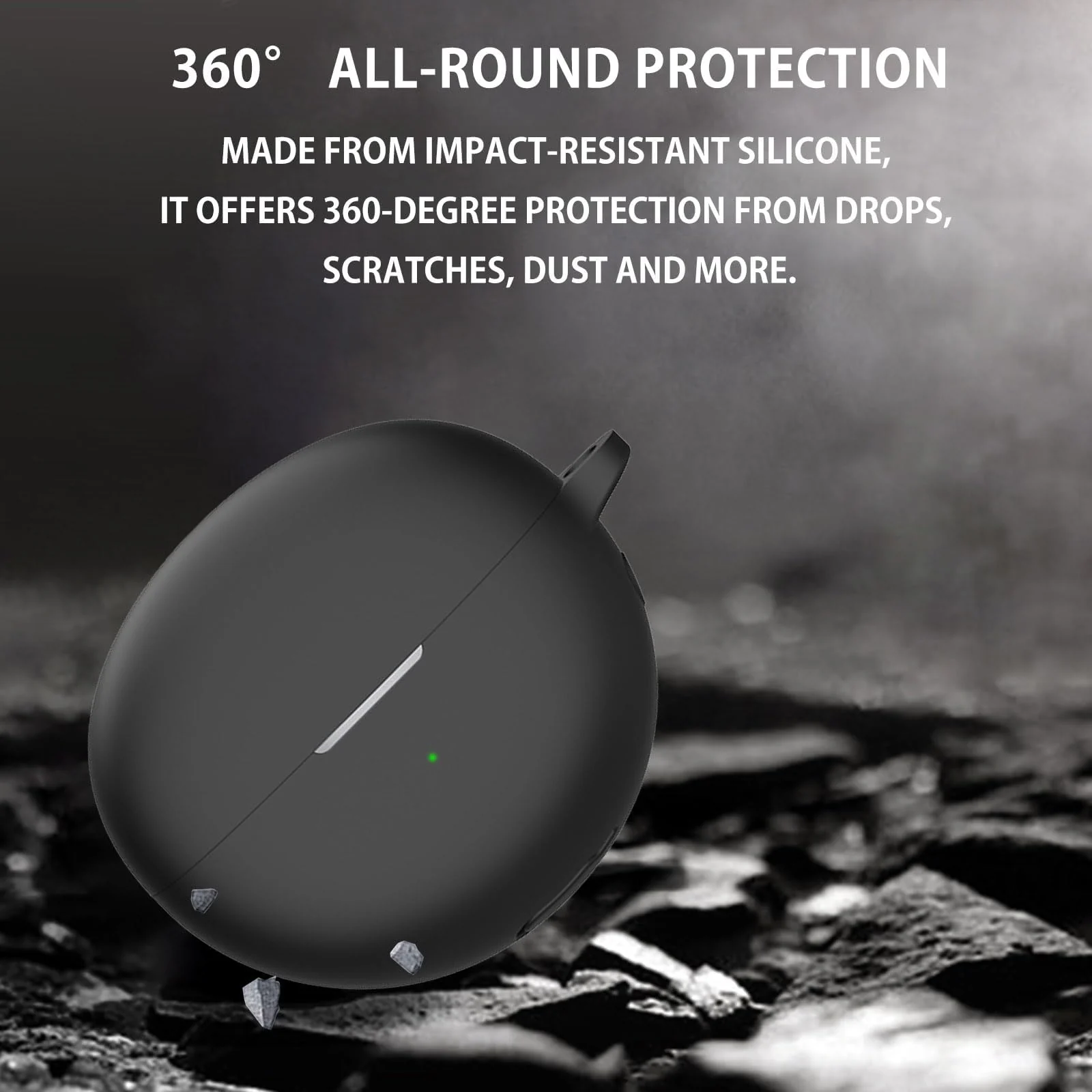 DL3 Mobilak Compatible with Huawei FreeClip Case Cover, Soft Silicone Shockproof Protective Skin Case for Huawei Free Clip Wireless Earbuds with Carabiner, Front LED Visible - Black