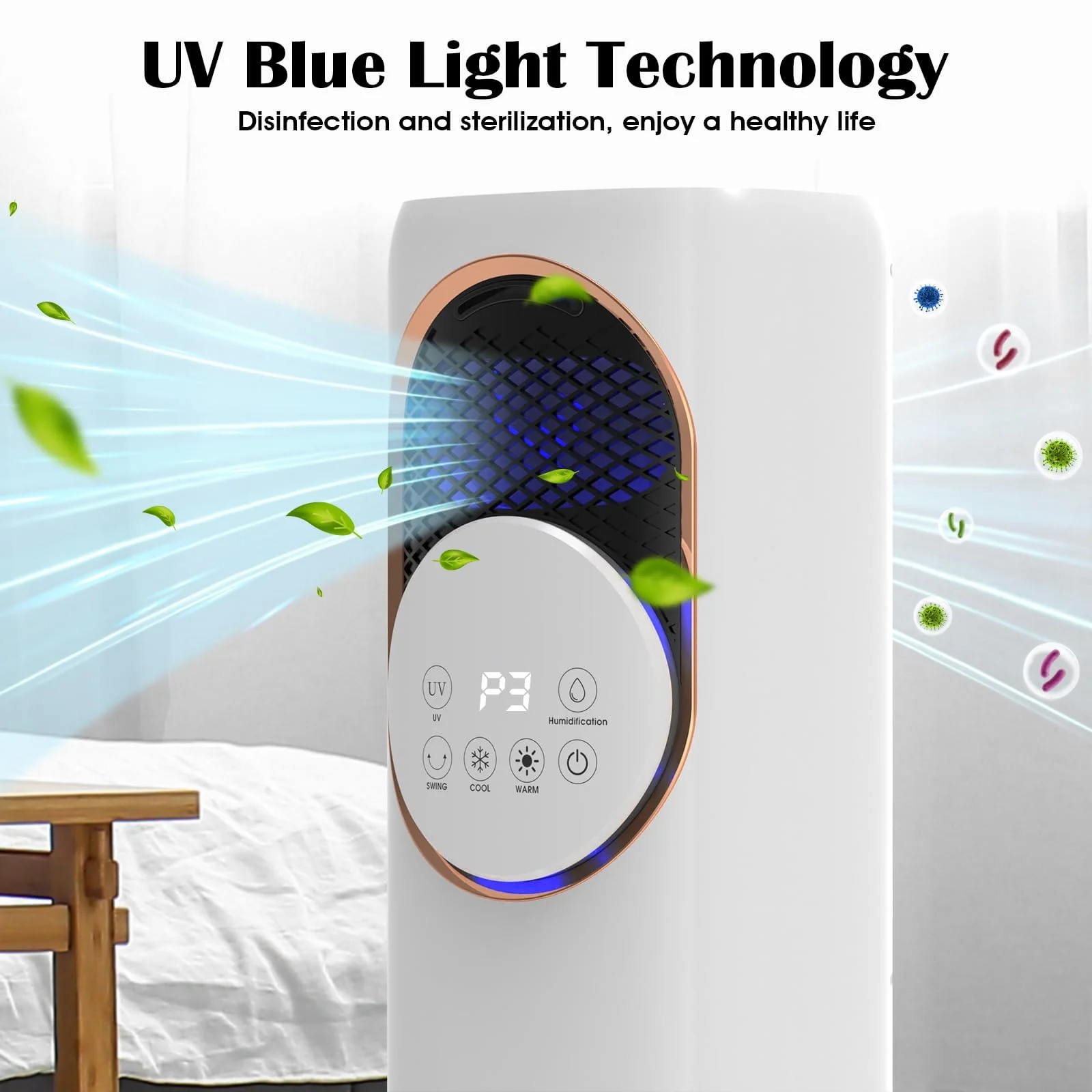 Mobigon 4 in 1 Fan and Heater Combo with Humidification, 4L Water Tank with Remote Control, Touch, 180° Oscillating, 2 Speed Heating, 3 Speed Cooling, 12H Timer Tip-over & Overheat Protection - White