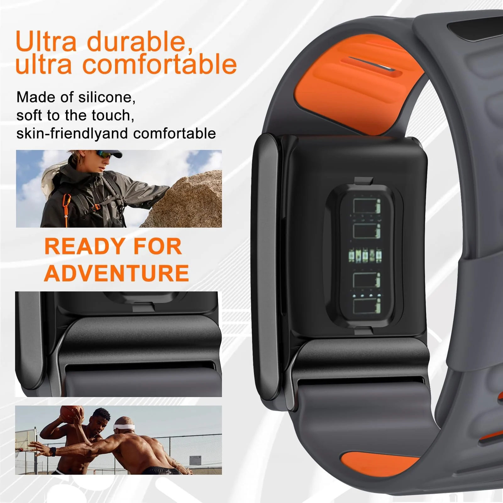 MOBIGON Breathable Silicone Sport Strap for WHOOP 4.0, Gray / Orange