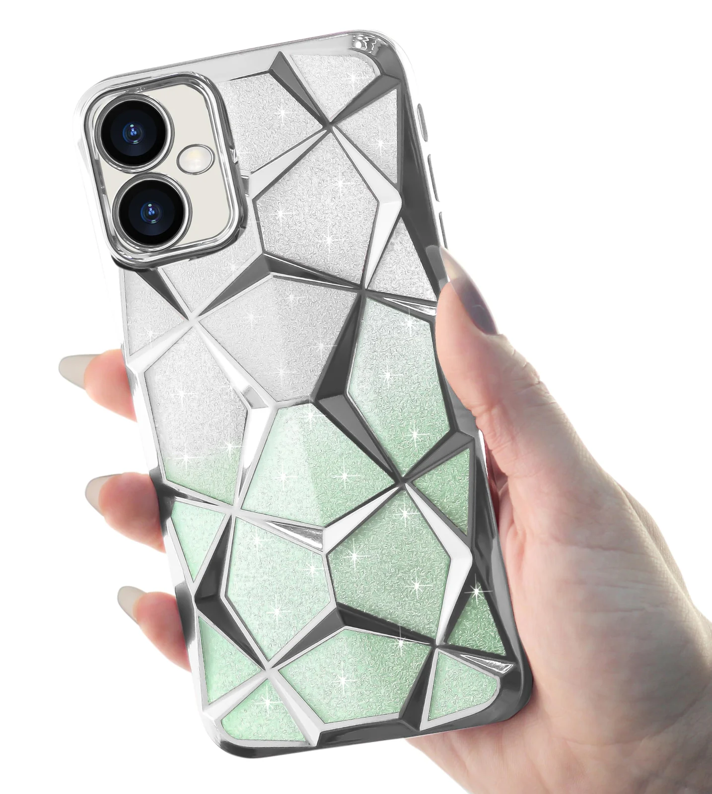 DL3 Mobilak Compatible with Samsung Galaxy A07 4G Case Plating Bling Gradient Glitter Clear Cover Soft TPU Silicone Cute Camera Protection Shockproof Back for Women Girls Case - Silver Green