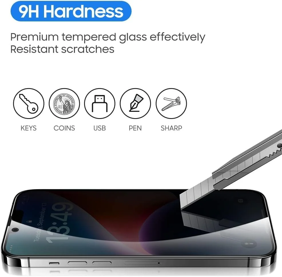 DL3 Mobilak iPhone 13/13 Pro 6.1 Privacy Screen Protector, Anti-Spy 9H Hardness Tempered Glass Film [Case Friendly] [Bubble Free] - Black