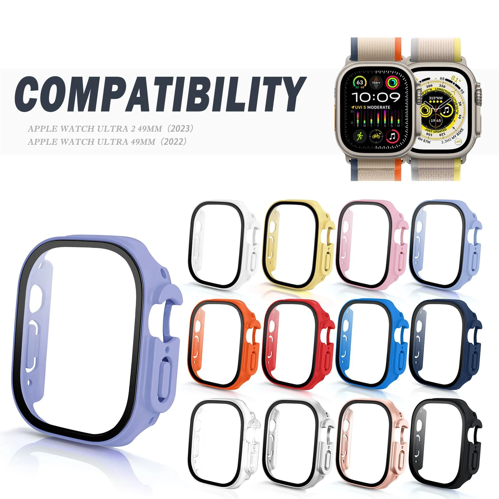 DL3 Mobilak Hard Case Designed for Apple Watch Ultra 2 (2023) / Ultra 1 49mm, Built-in 9H [HD Clear] Tempered Glass Screen Protector, [Full Protection] Slim Cover for iWatch 49mm - Lavender