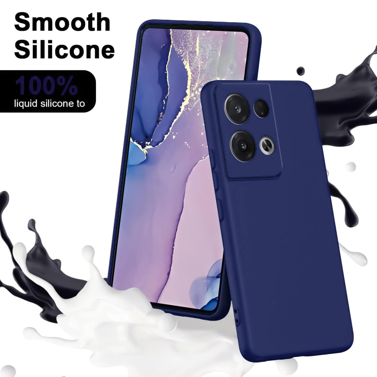 DL3 Mobilak Liquid Silicone Protective Case with Soft Microfiber Lining with Full Camera Protection for OPPO Reno 8 Pro 5G / Reno8 Pro+ Plus 5G - Blue 2