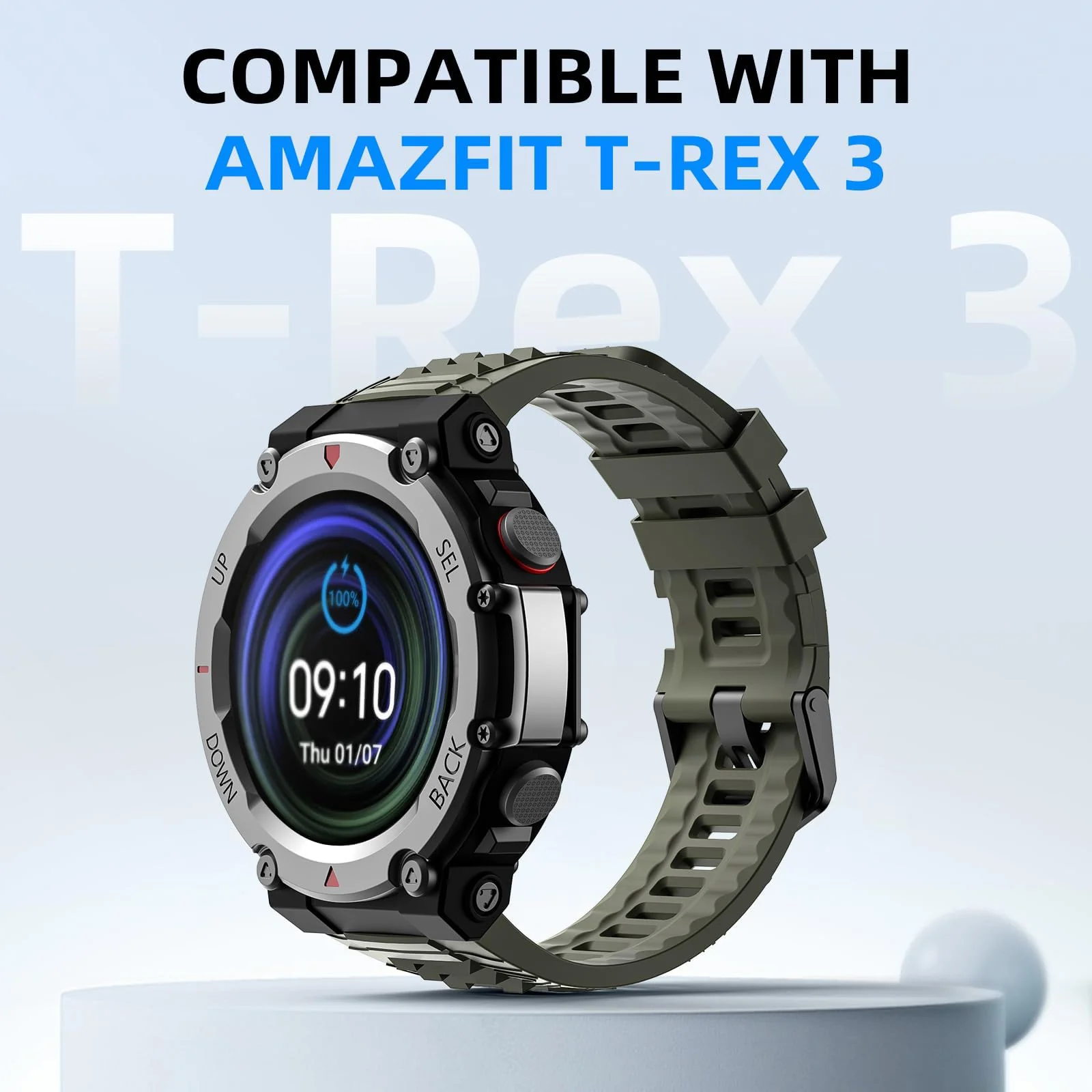 DL3 Mobilak Strap Compatible with Amazfit T-Rex 3, Men Women Sport Waterproof Soft Breathable Silicone Watch Bands Compatible with Amazfit T-Rex 3 with 1 Install Tool - Green