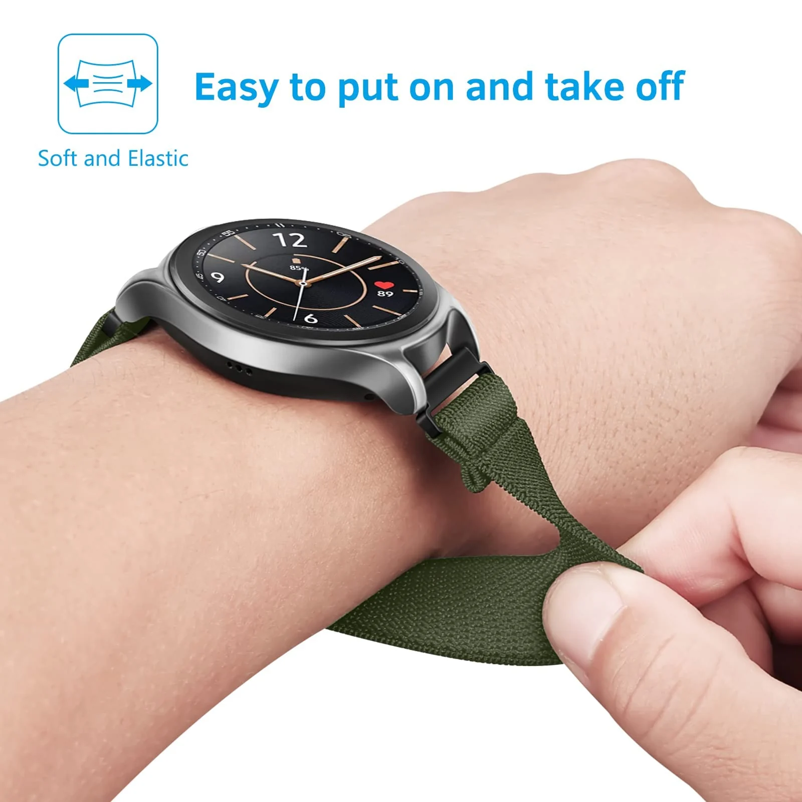 DL3 Mobilak Strap Nylon Loop 20MM Band For Samsung Galaxy Watch 7/6/5/4 40mm 44mm/Watch 5 Pro 45mm/S2 classic/active 2 40mm 44mm/Amazfi GTS 2/2e/3/3 Pro/4/GTS 2 Mini/3 Mini/4 Mini/Bip 3 - Black