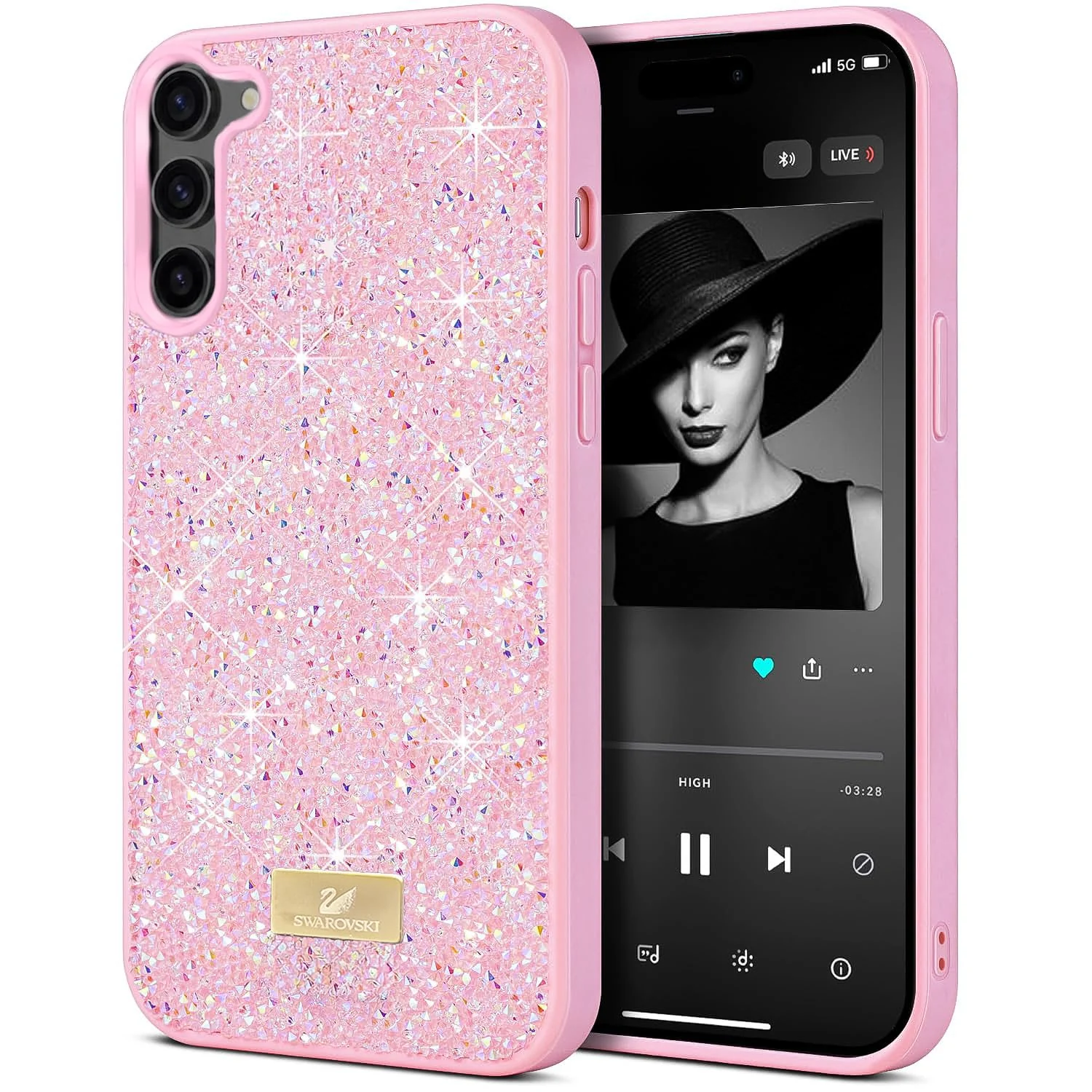 Case For Samsung Galaxy S23 5G Case Glitter, Sparkle Diamond Crystal Bling Case with Bling, Ultra Thin Lightweight Full Body Shockproof Anti-Scratch Protective Cover - Black
