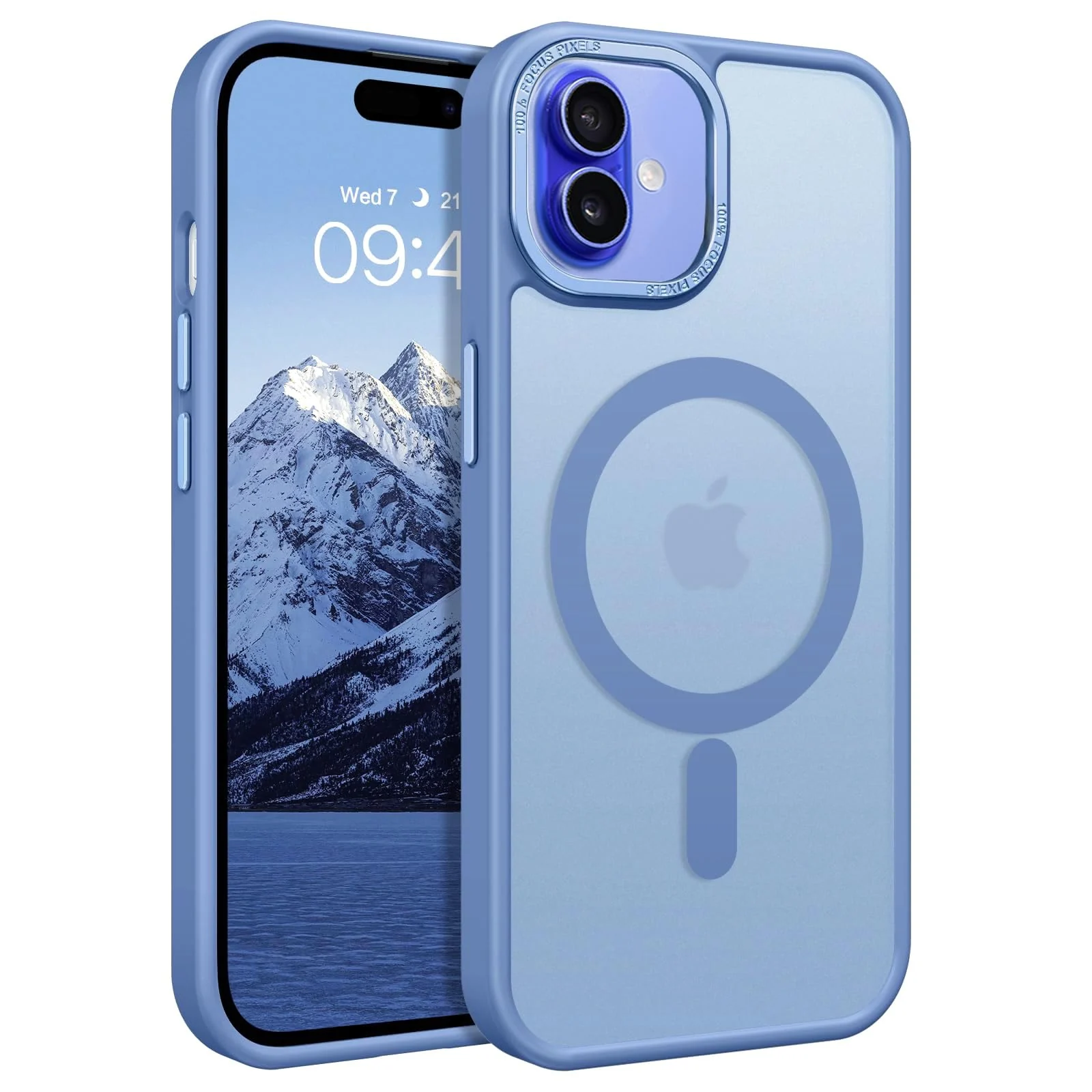 DL3 Mobilak Translucent Matte Case for iPhone 16 + Plus 6.7-Inch, Compatible with MagSafe accessories, Supports wireless charging, Built-in magnetic car-mount support - Baby Blue