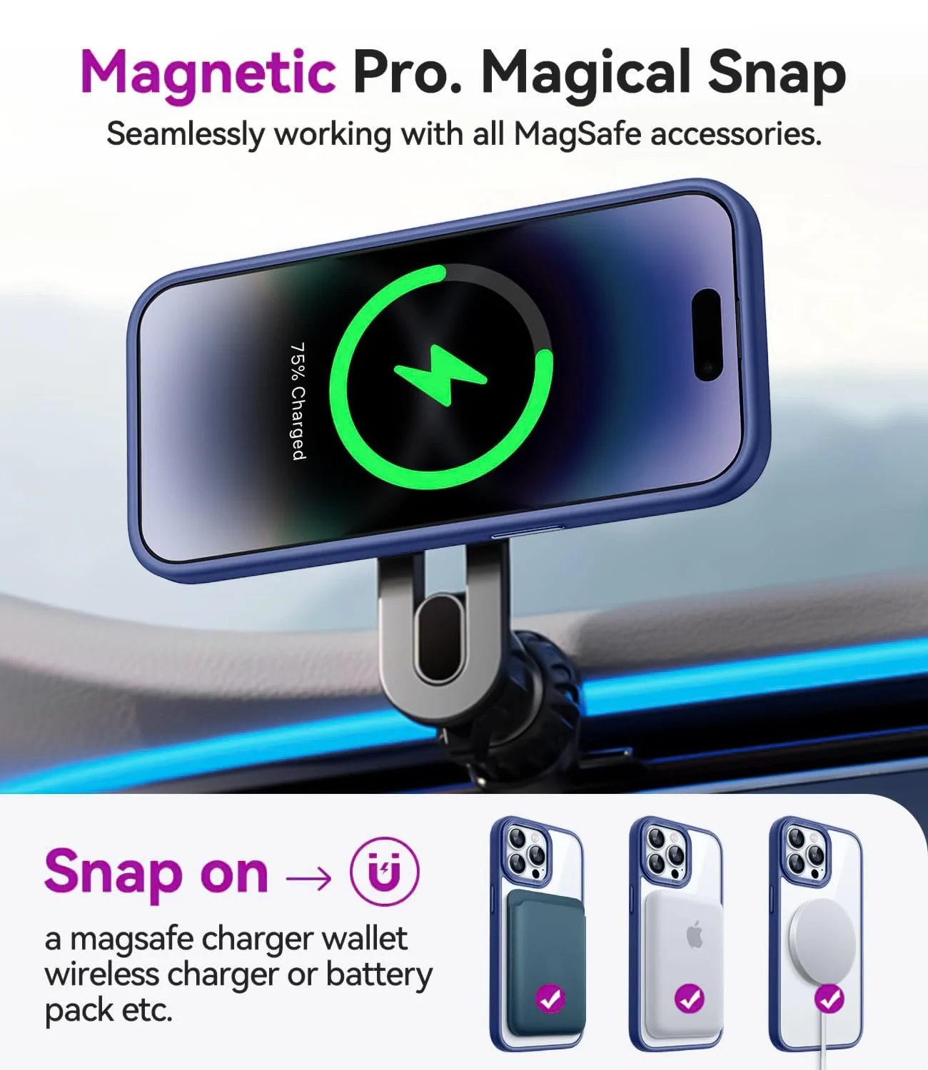 DL3 Mobilak Clear MagSafe-Compatible Magnetic Case for iPhone 16 Pro with Military-Grade Protection - Blue