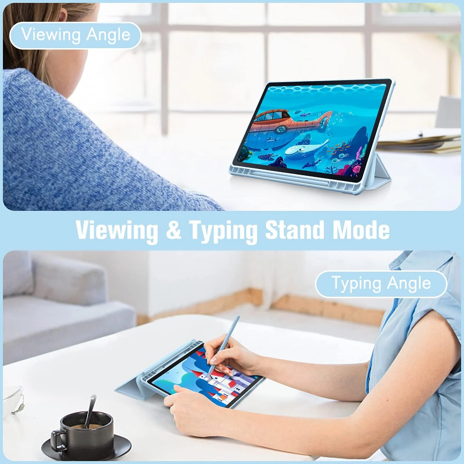 DL3 Mobilak Hybrid Slim Case for Samsung Galaxy Tab S6 Lite 10.4'' 2020 Model SM-P610 (Wi-Fi) SM-P615 (LTE) with S Pen Holder, Cover with Clear Transparent Back Shell, Auto Wake/Sleep - Sky Blue