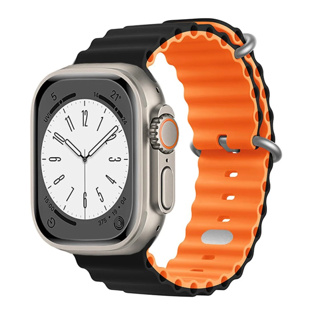DL3 Mobilak Ocean Band For Apple Watch Ultra 49mm 45mm 44mm 42mm, Waterproof Soft Silicone Sport Wristbands Replacement Strap iWatch Ultra SE 8 7 6 5 4 3 2 1 (42MM/44MM/45MM/49MM) - Black Orange
