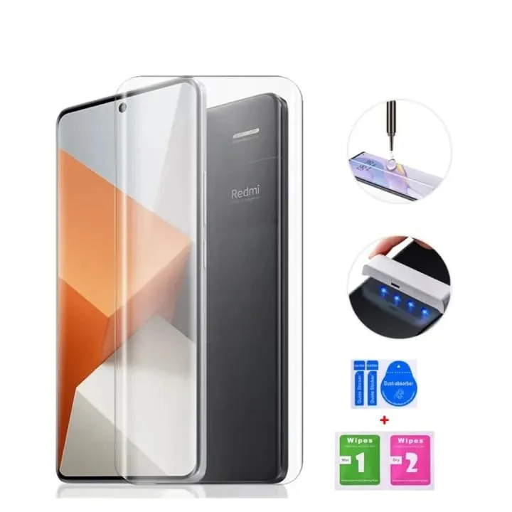 DL3 Mobilak Full Glass Screen Protector For Xiaomi Redmi Note 13 Pro+ Plus 5G UV Tempered Glass Full Glue Cover Screen Protector For Fingerprint Unlock Screen Glass Film - Clear