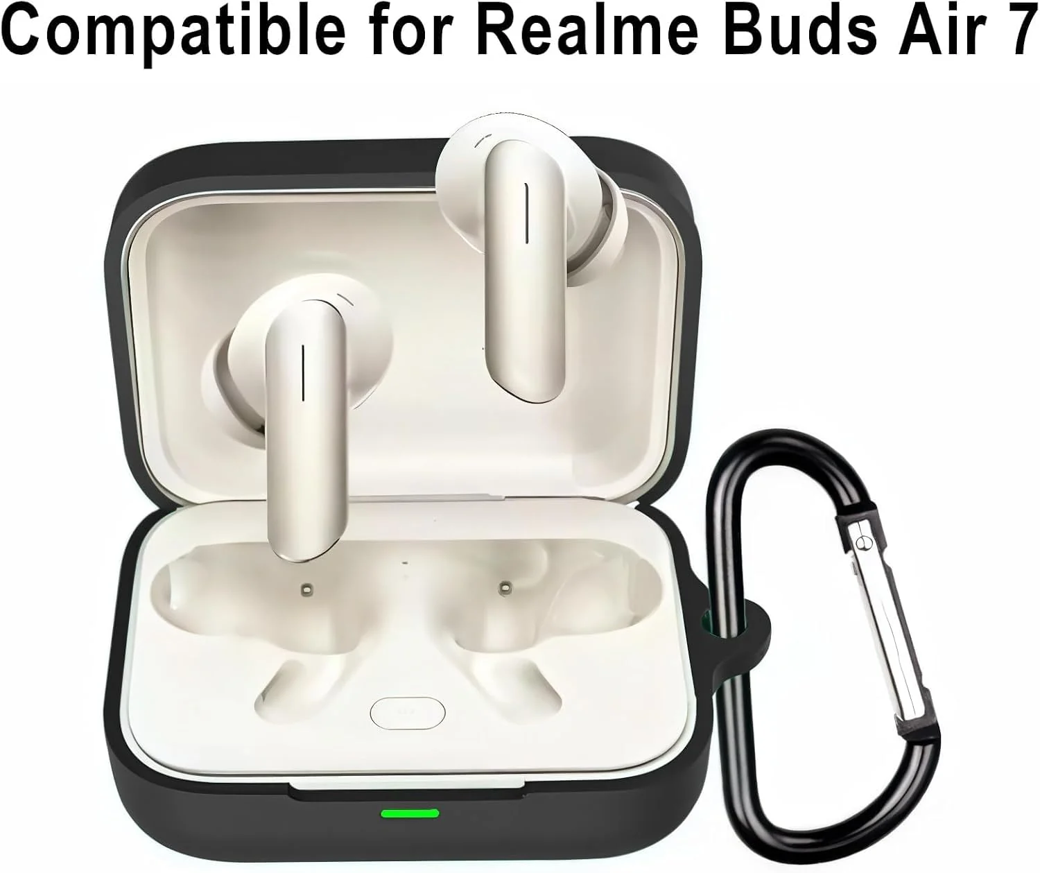 MOBIGON Soft Silicone Earbuds Case with Carabiner for Realme Buds Air 7 Pro / Air 7, Black