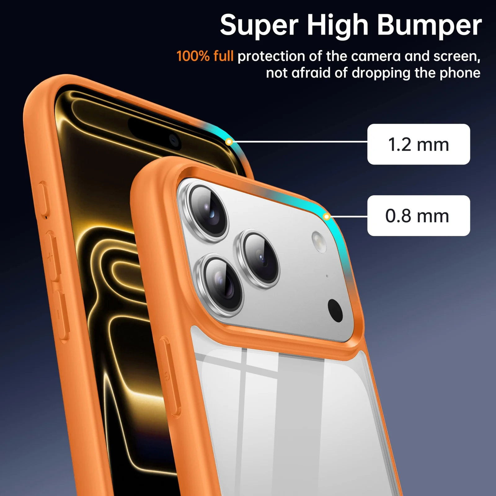 DL3 Mobilak Case For iPhone 17 Pro 6.3-Inch, Crystal Clear Case [Not Yellowing] [Military Grade Drop Protection] Shockproof Protective Transparent Protective Slim Cover - Orange
