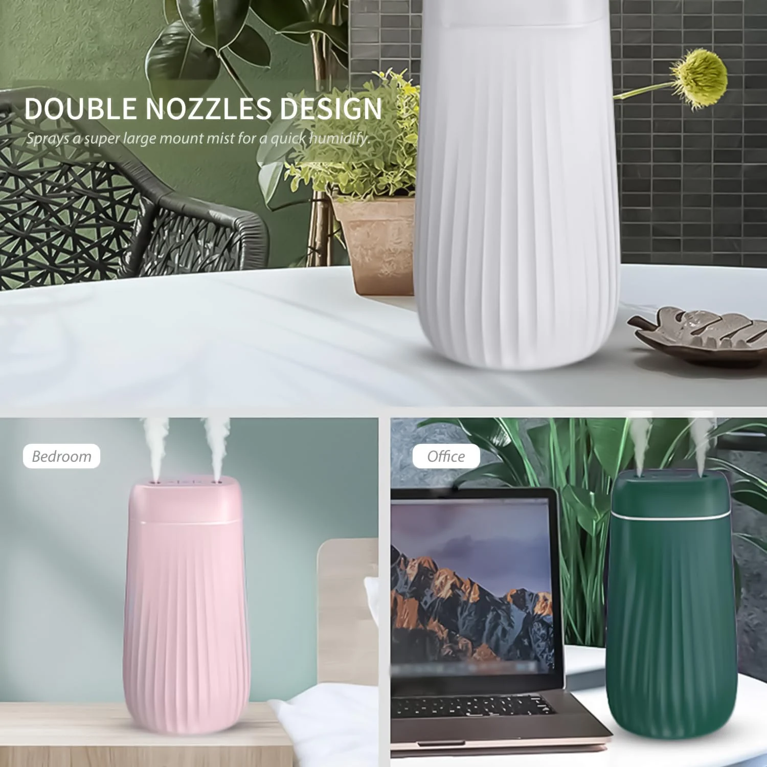 Mobigon Wood Cool Mist Ultrasonic Humidifier for Room Moisture, Aroma Diffuser for Home, 1000ml Essential Oil Diffuser with 7 Colorful Night Light, Auto Shut-Off, Home, Office - Green