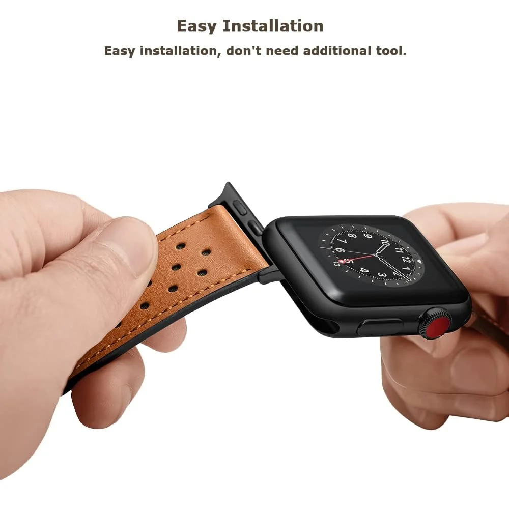 DL3 Mobilak Compatible with Apple Watch Band 49mm 46mm 45mm 44mm 42mm Leather Band Replacement Strap, Soft Leather Bracelet for iWatch Series 11 10 9 8 7 6 5 4 SE SE2 Ultra 3 2 1 - Black