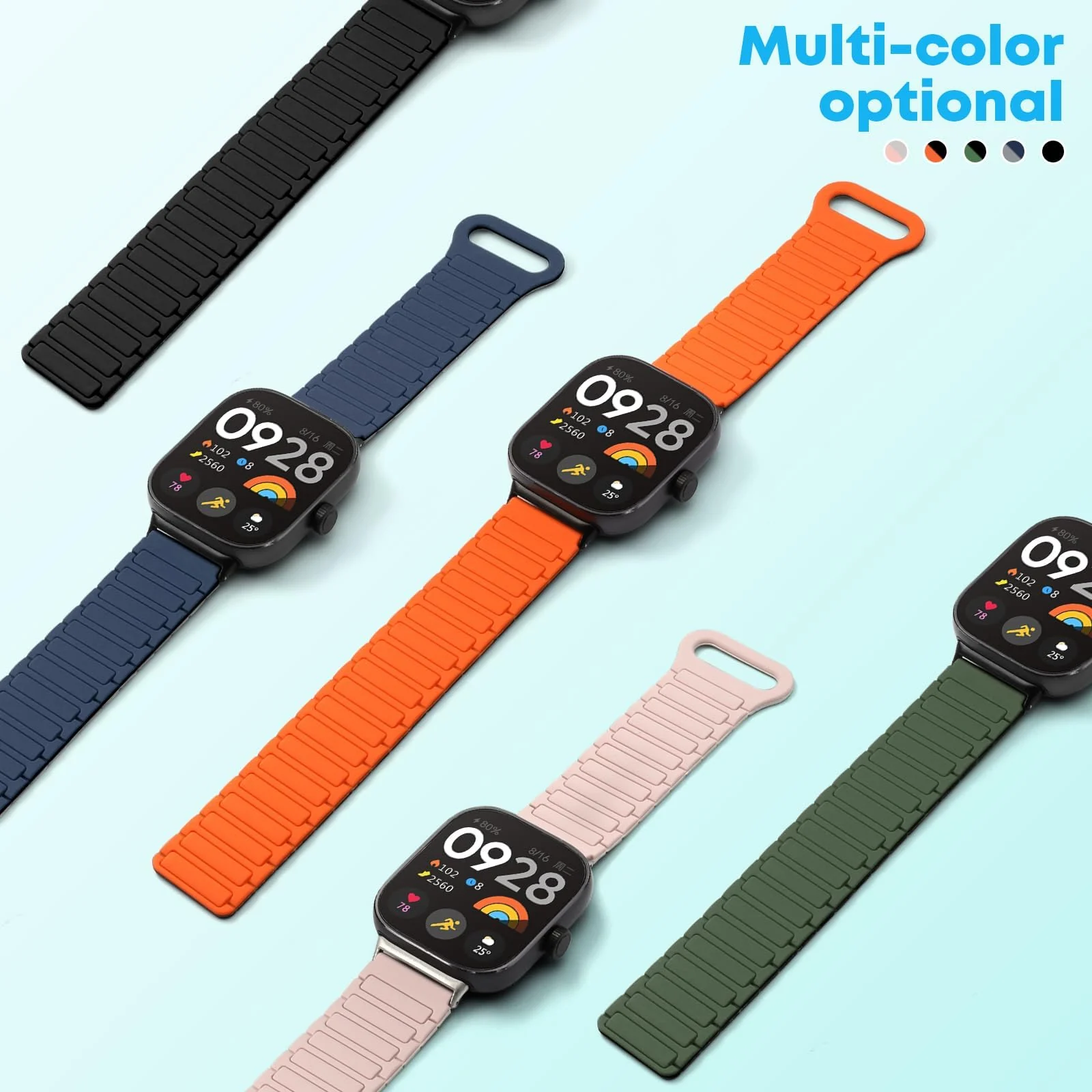 DL3 MOBILAK Magnetic Silicone Sport Watch Strap for Xiaomi Redmi Watch 4 / 5 / 6 / Smart Band 8 Pro / Band 9 Pro, Starlight / Gray