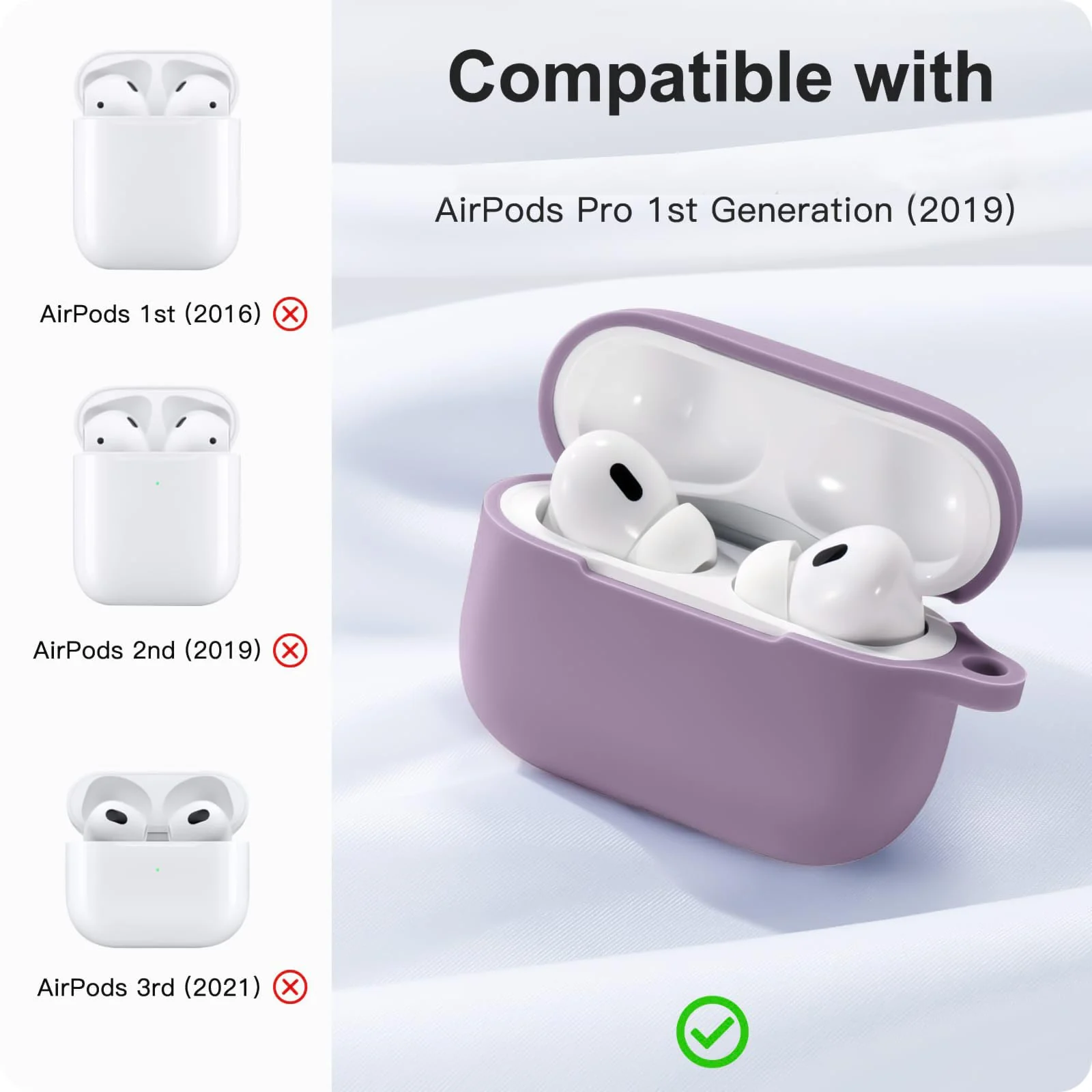 DL3 Mobilak AirPods Pro Case Cover, Silicone Protective Charging Case Skin with Keychain Compatible with Apple AirPods Pro Case for Women Men, Wireless Charging, Front LED Visible - Lilac Purple