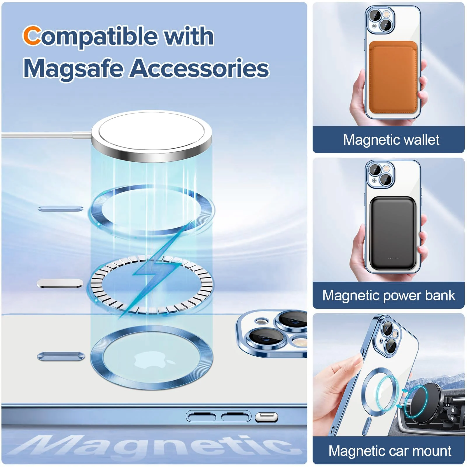 DL3 Mobilak Case for iPhone 13 (6.1 Inch) Compatible with MagSafe with Camera Lens Protector, Magnetic Clear Case Full Protection Plating Anti-Scratch Slim Thin Case Cover - Sierra Blue