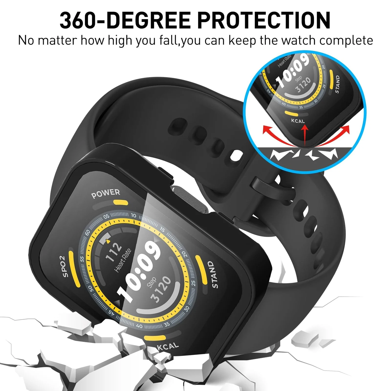 DL3 Mobilak Case with Screen Protector for Amazfit Bip 5, Bumper Full Coverage Hard PC Overall Protective Cover, Built-in Tempered Glass Film High Sensitivity For Amazfit Bip 5 (A2215) - Black