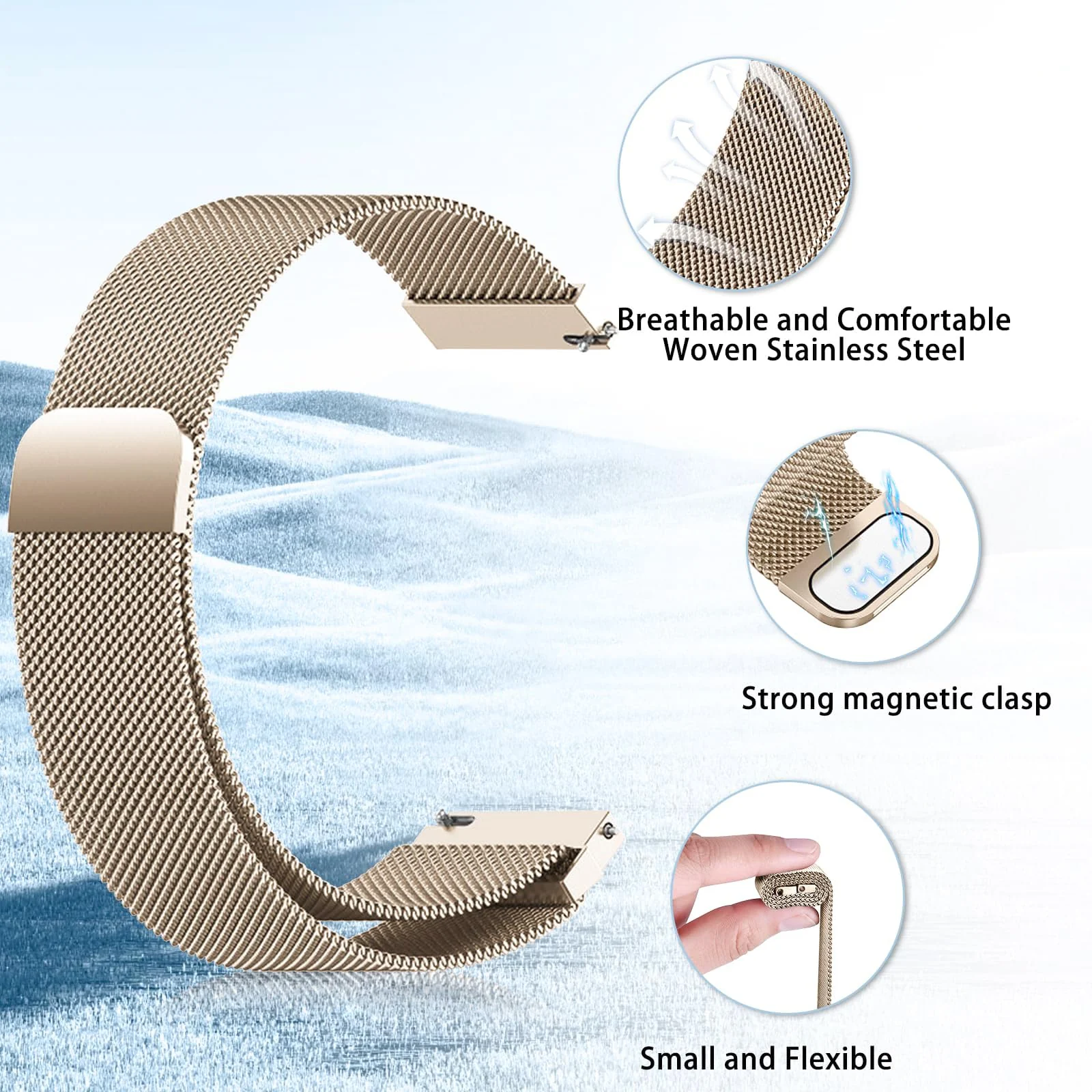 DL3 MOBILAK Milanese Magnetic Stainless-Steel Watch Strap for Xiaomi Redmi Watch 5 Lite and 5 Active - Starlight
