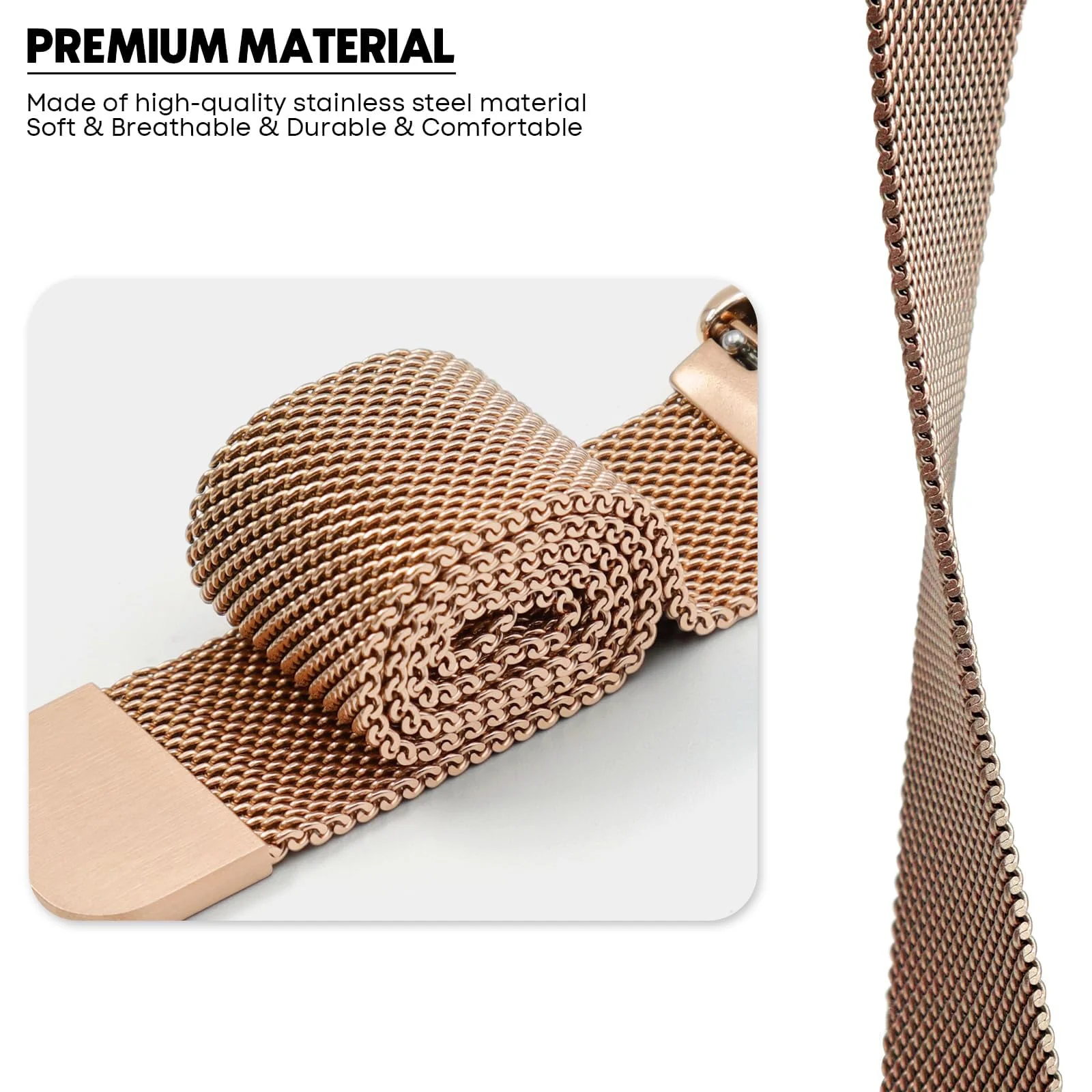 DL3 Mobilak Bracelet Compatible with Xiaomi Redmi Watch 3 Active/Redmi Watch 3 Lite, Stainless Steel Replacement Strap, Mesh Metal Watch Strap, Magnetic Adjustable Replacement Band For Men Women - Rose Gold