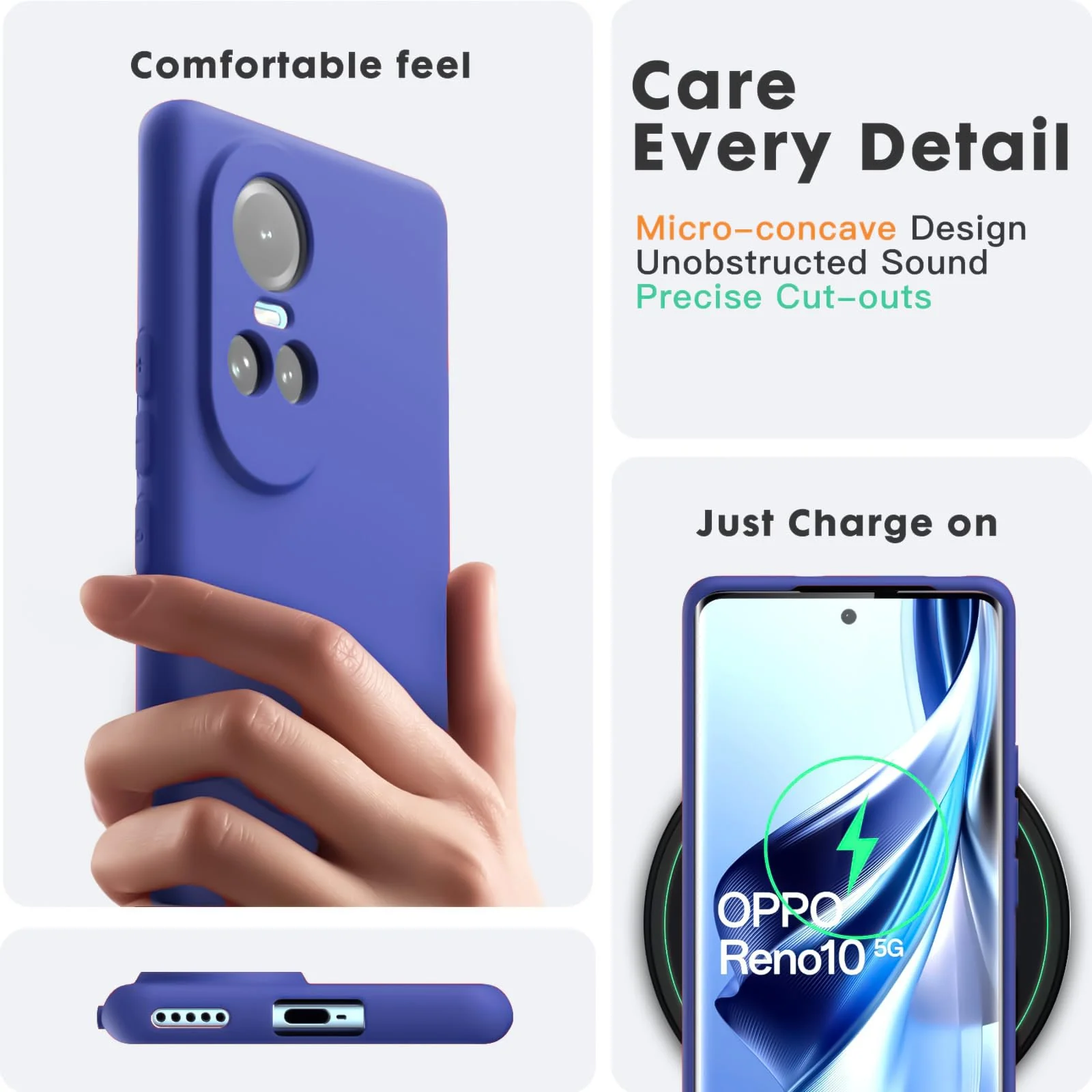 DL3 Mobilak Liquid Silicone Protective Case for OPPO Reno 10 with Microfiber Lining and Shockproof Design - Light Blue