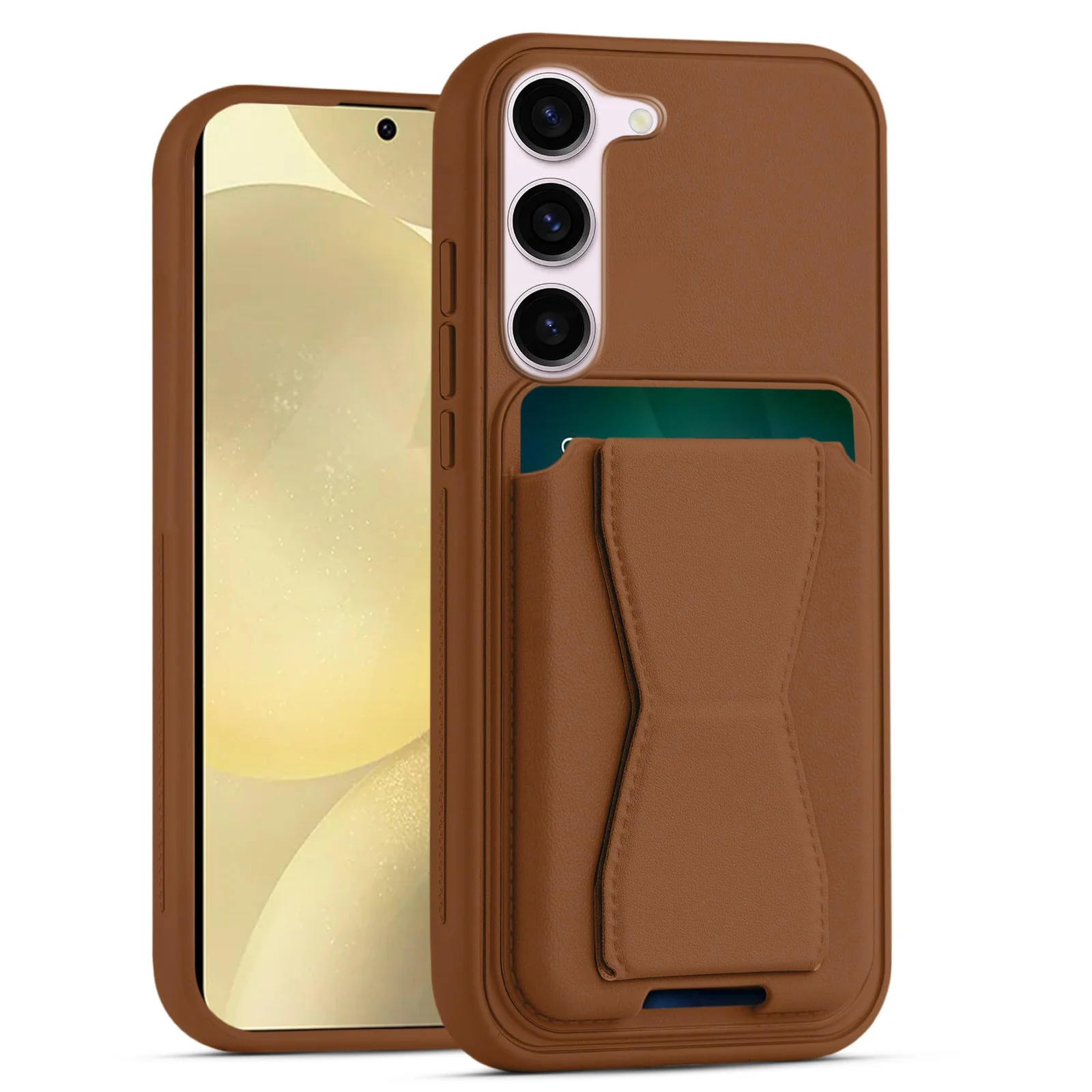 Mobigon Leather Wallet Case Compatible with Samsung Galaxy S23+ Plus, Leather Back Cover With TPU Frame, Shockproof Protective Phone Case with Card Holder Stand