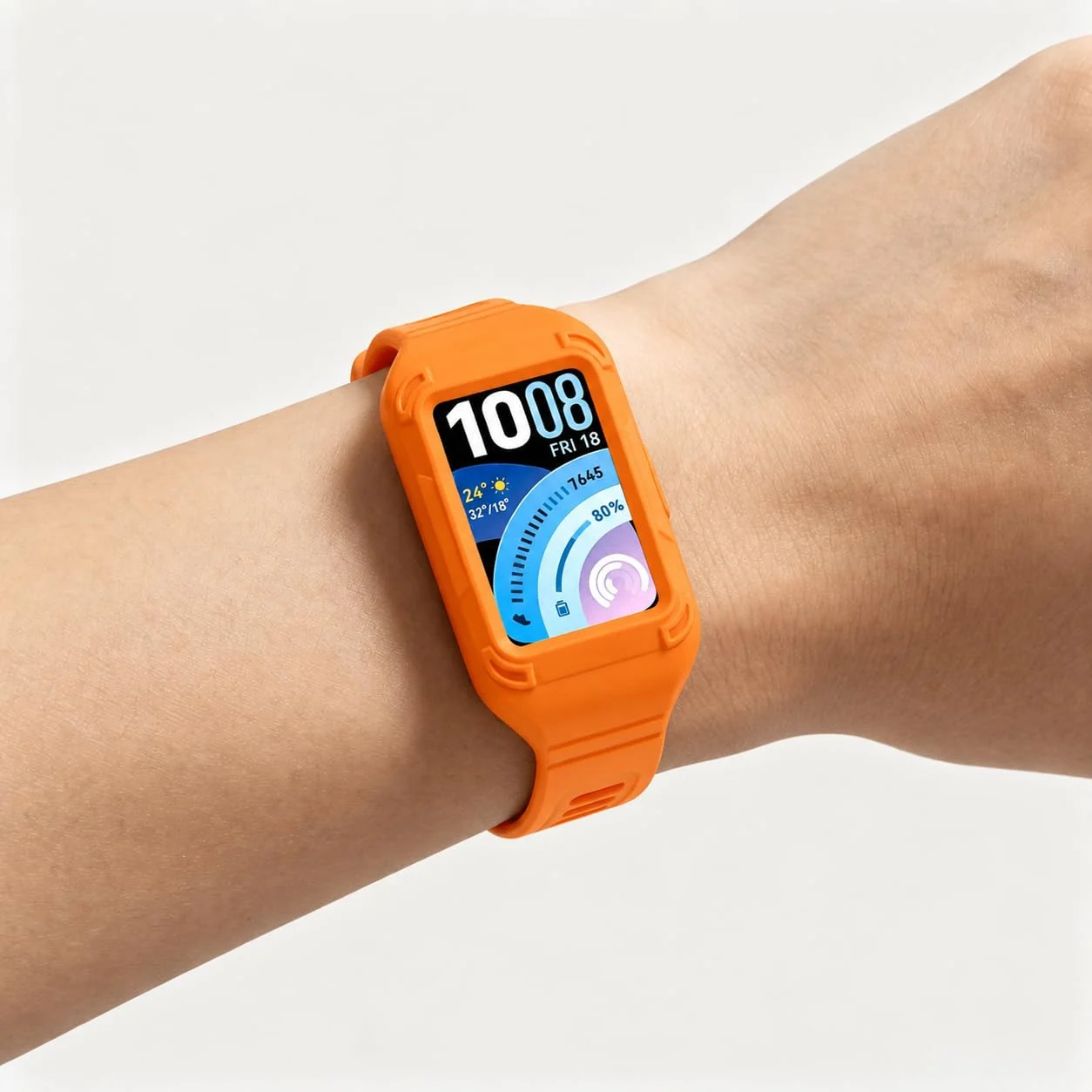 MOBIGON Rugged Silicone Strap with Bumper Case for Huawei Band 11 Pro, Orange