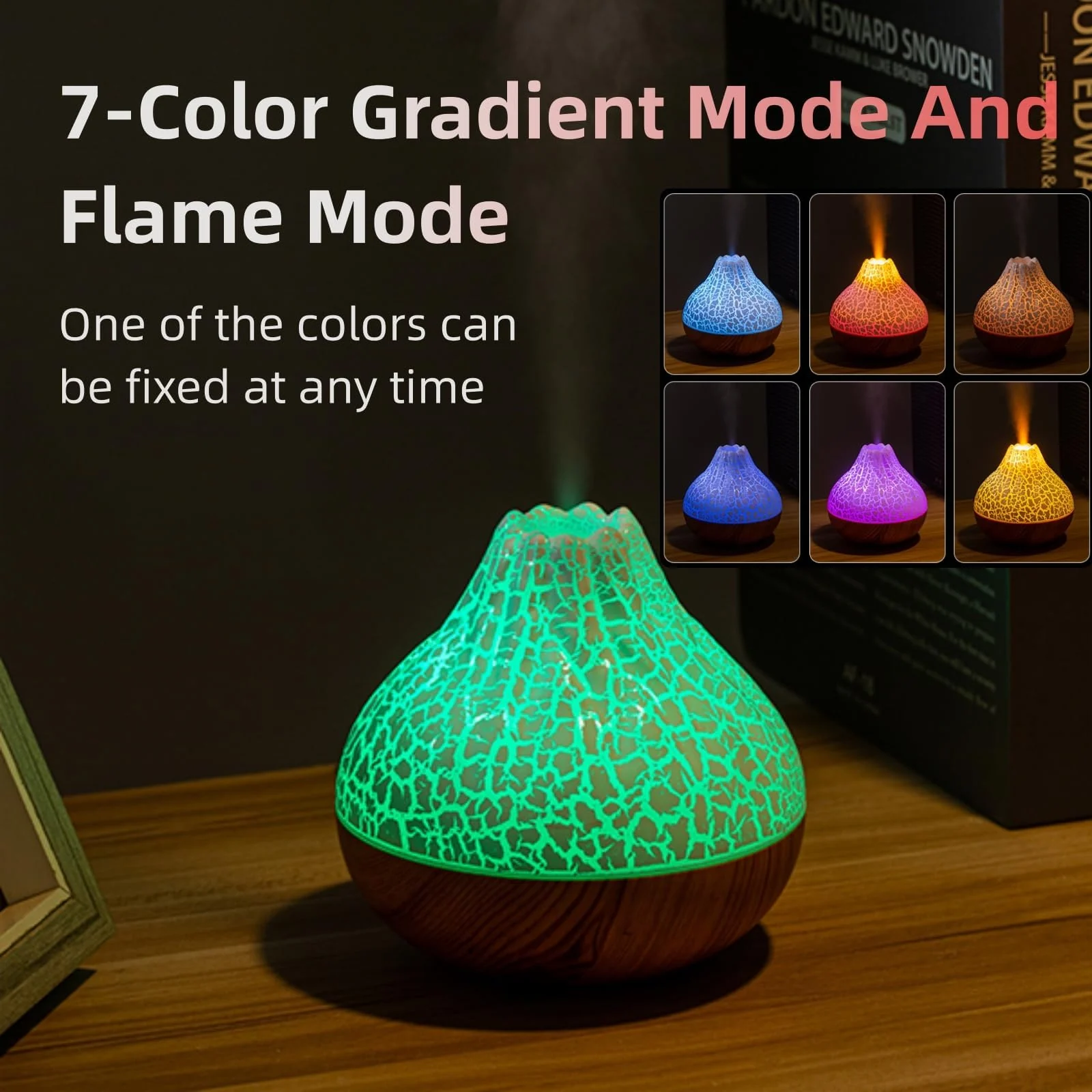 Mobigon Wood Cool Mist Ultrasonic Humidifier for Room Moisture, Aroma Diffuser for Home, 300ml Essential Oil Diffuser with 7 Colorful Night Light, Auto Shut-Off, Home, Office, car - E.Dark Brown