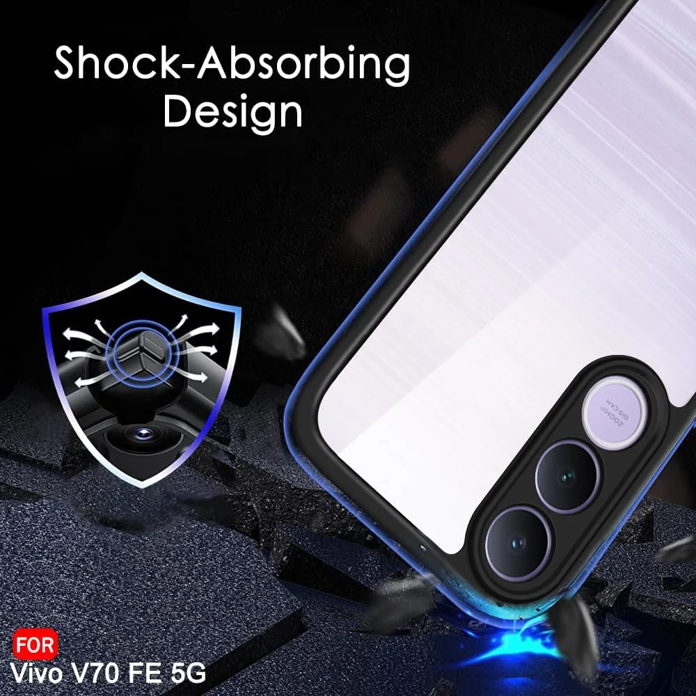 DL3 Mobilak Clear PC and TPU Protective Case for vivo V70 FE with Camera Protection and Military-Grade Protection - Black
