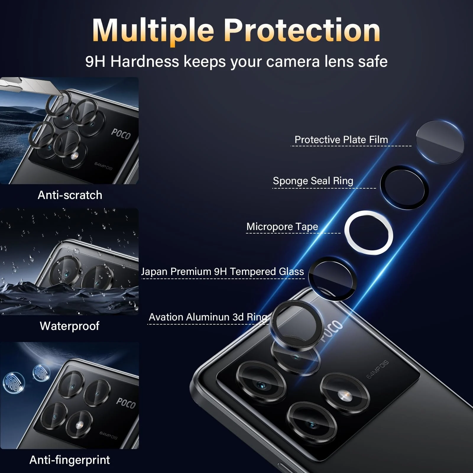 DL3 Mobilak Camera Lens Protector for Xiaomi POCO X6 Pro 5G Accessories, 9H Tempered Glass Metal Individual Ring Camera Cover Screen Protector, Case Friendly, Anti Scratch - Black