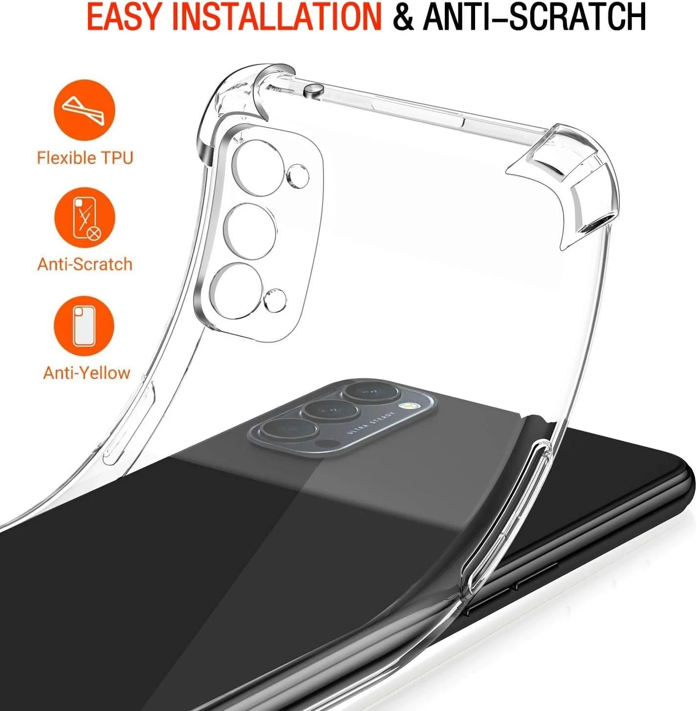 DL3 Mobilak Clear TPU Protective Case for OPPO Reno4 with Camera Protection and Shockproof Design - Clear