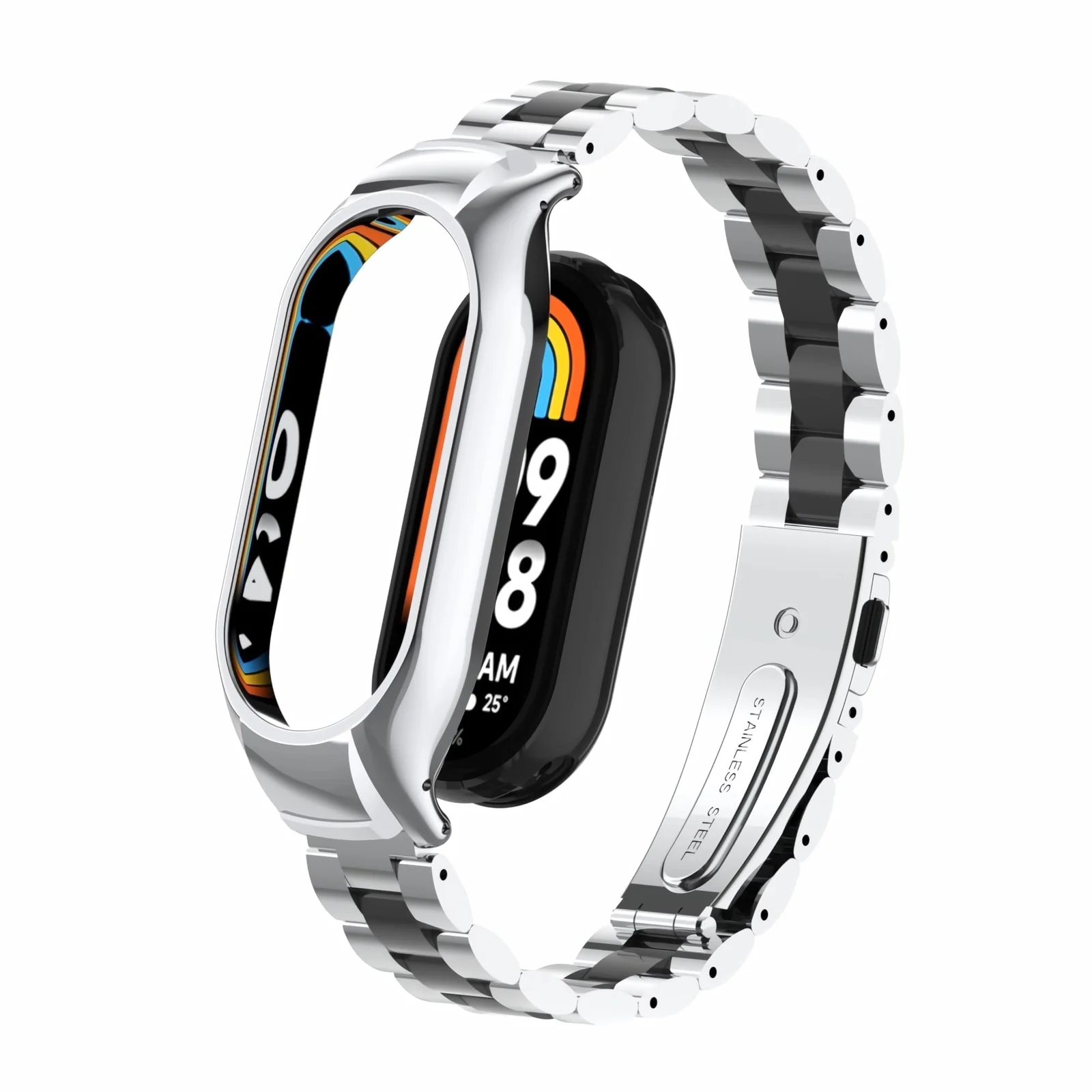 DL3 Mobilak Compatible For Xiaomi Mi Band 7 Strap, Metal Bracelet MiBand 7 Waterproof Stainless Steel Wrist Strap Accessory Band Strap for Xiaomi Mi Smart Band 7 - Black