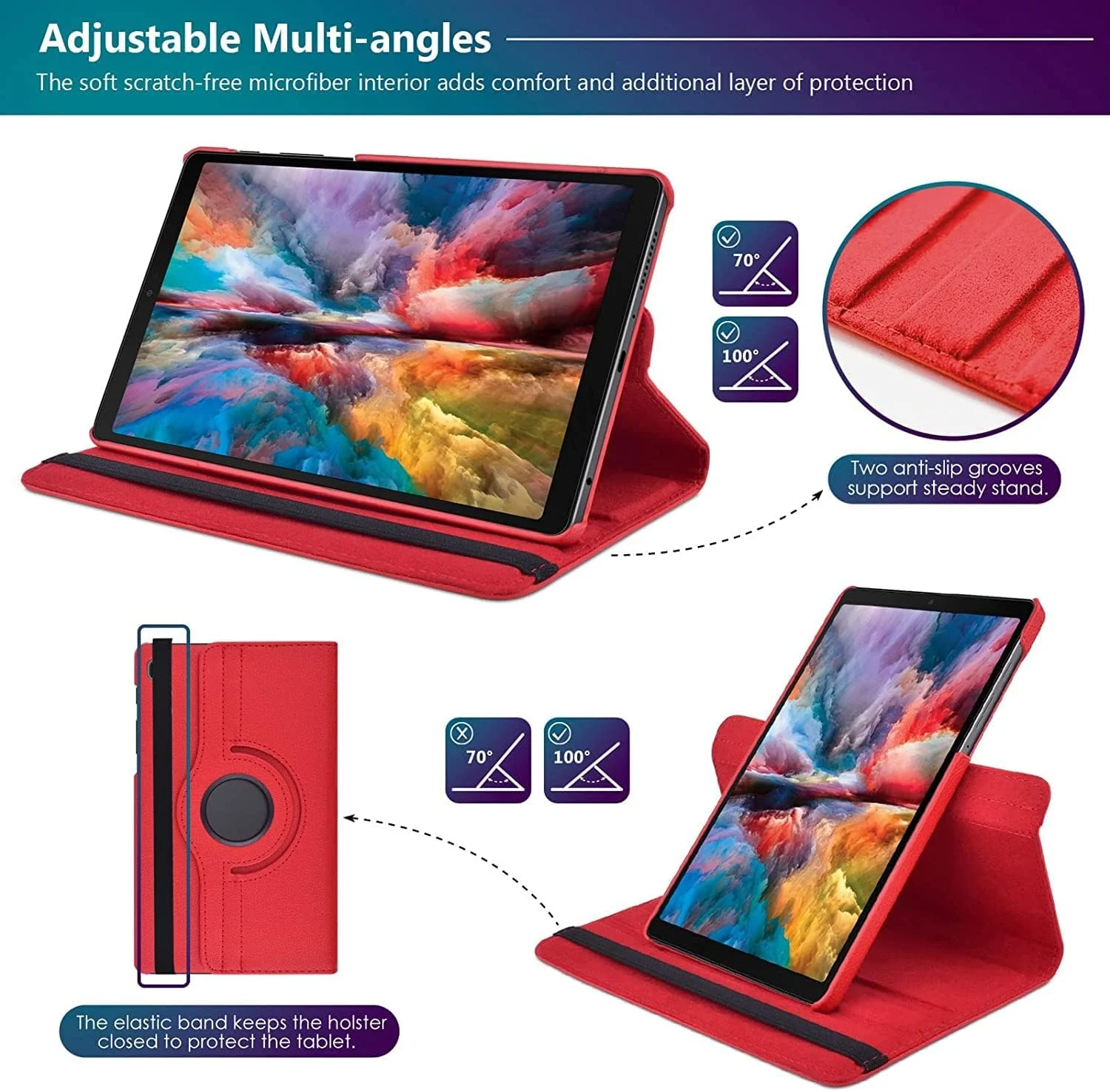 DL3 Mobilak Protective Cover for Samsung Galaxy Tab A7 Lite (SM-T220/T225), 360° Rotatable Smart Stand, Leather Folio Flip Cover with Multi-Angle Viewing, Auto Wake Sleep - Red