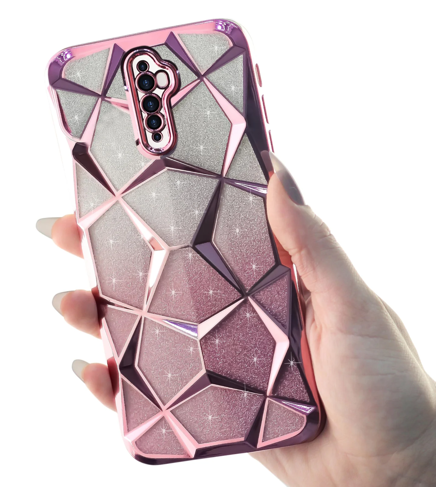 DL3 Mobilak Compatible with OPPO Reno 2F / Reno 2Z Case Plating Bling Gradient Glitter Clear Cover Soft TPU Silicone Cute Camera Protection Shockproof Back for Women Girls Case - Pink