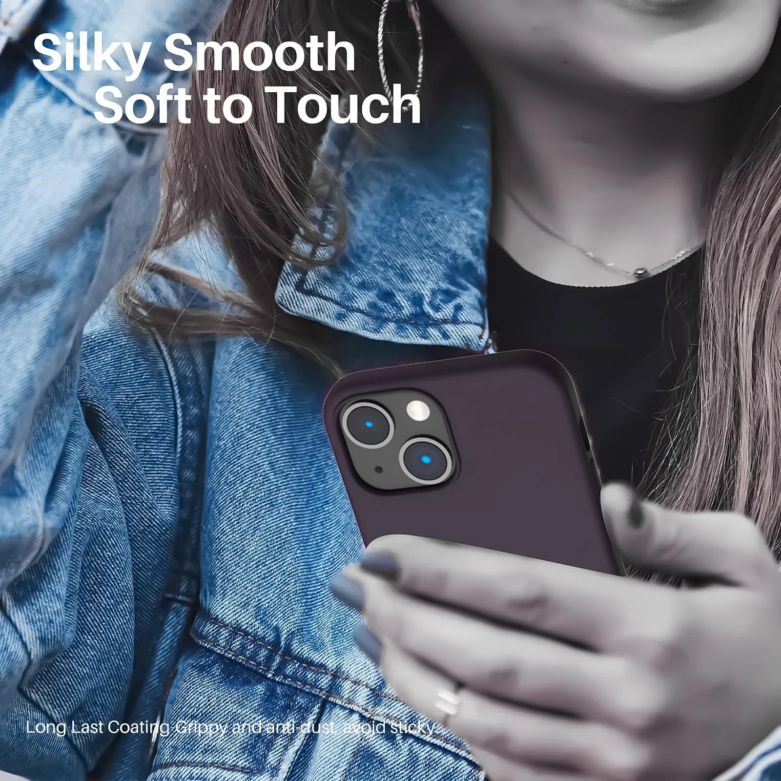 DL3 Mobilak Liquid Silicone Protective Case for iPhone 14 (6.1 Inch) with Camera Protection and Microfiber Lining - Elderberry