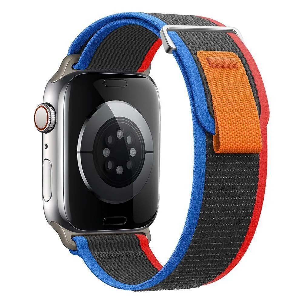 DL3 Mobilak Alpine Loop Nylon Strap Compatible with Apple Watch Band 38mm 40mm 41mm Men Women, Rugged Alpine Loop Nylon Sport Bands with Titanium C-Hook Stap for iWatch Series SE2 SE 9 8 7 6 5 4 3 2 1 - Trail Blue Red