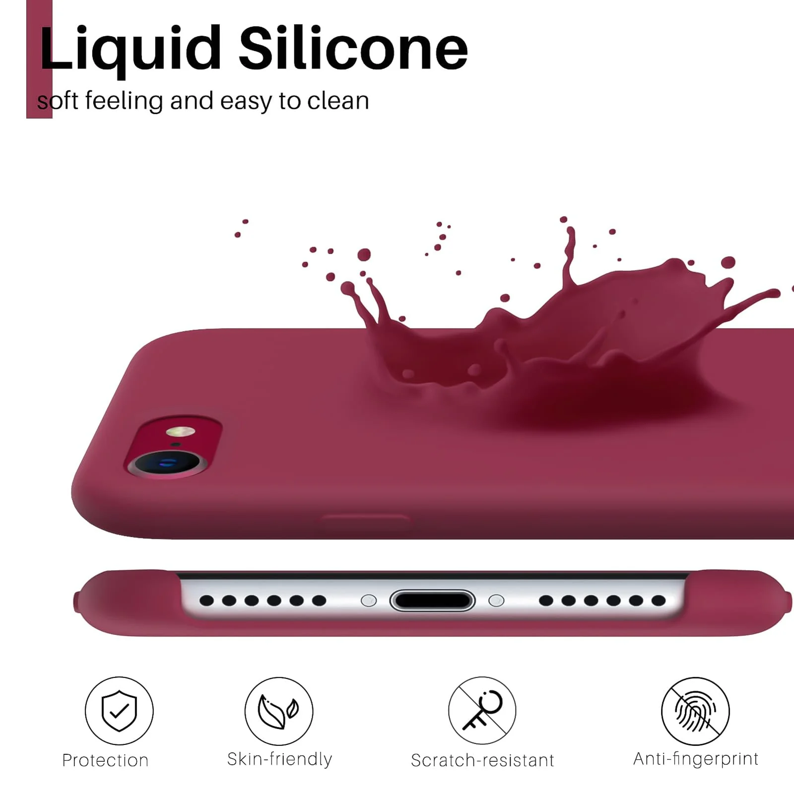 DL3 Mobilak Liquid Silicone Protective Case for iPhone SE 2022, SE 2020, iPhone 7, iPhone 8 with Camera Protection and Microfiber Lining - Rose Red