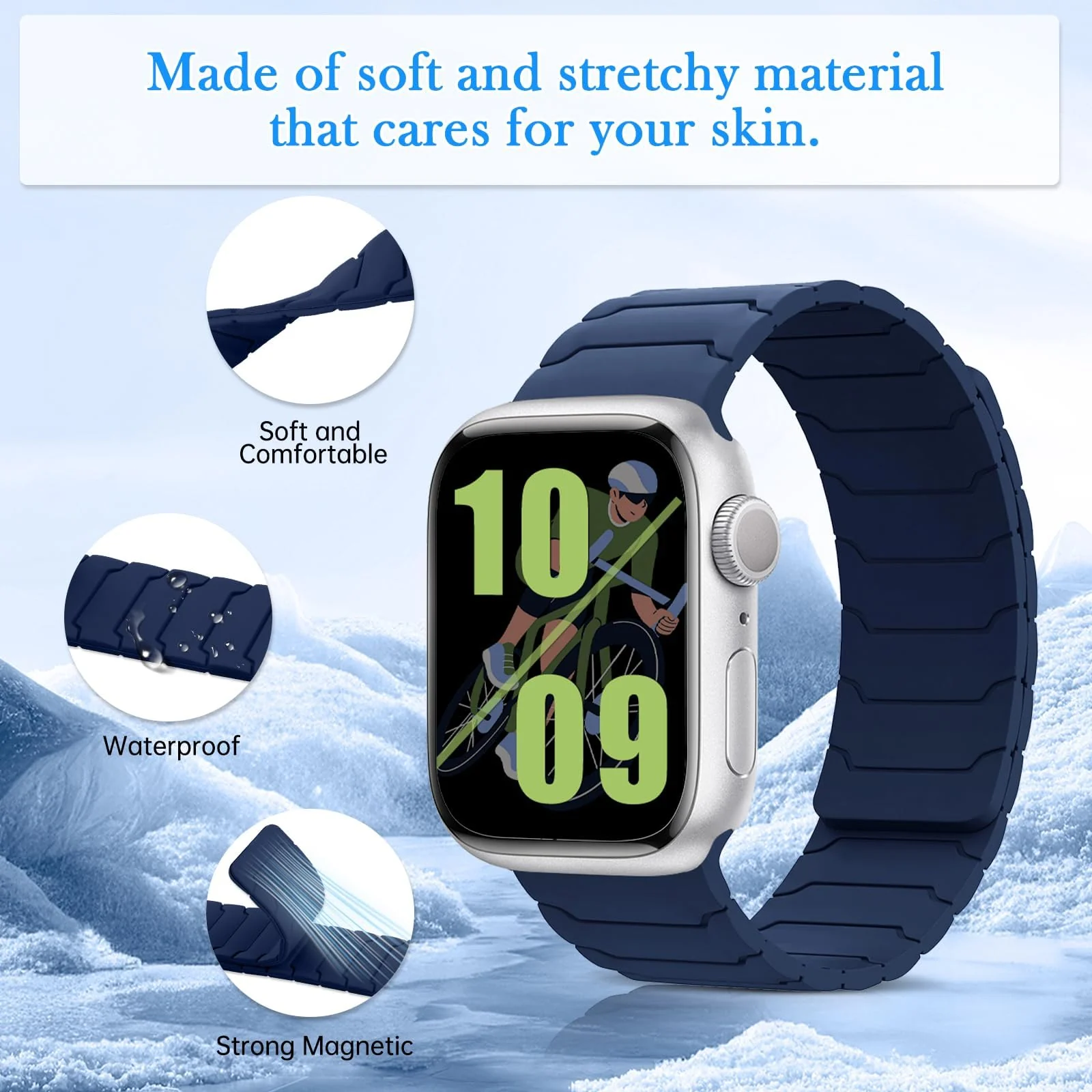 DL3 Mobilak Silicone Straps Compatible with Apple Watch Ultra Strap 49mm 46mm 45mm 44mm 42mm, Loop Band with Strong Magnetic Closure Designed for iWatch Ultra Ultra 2 Series 11 10 9 8 7 6 5 4 3 2 1 SE - A-Blue