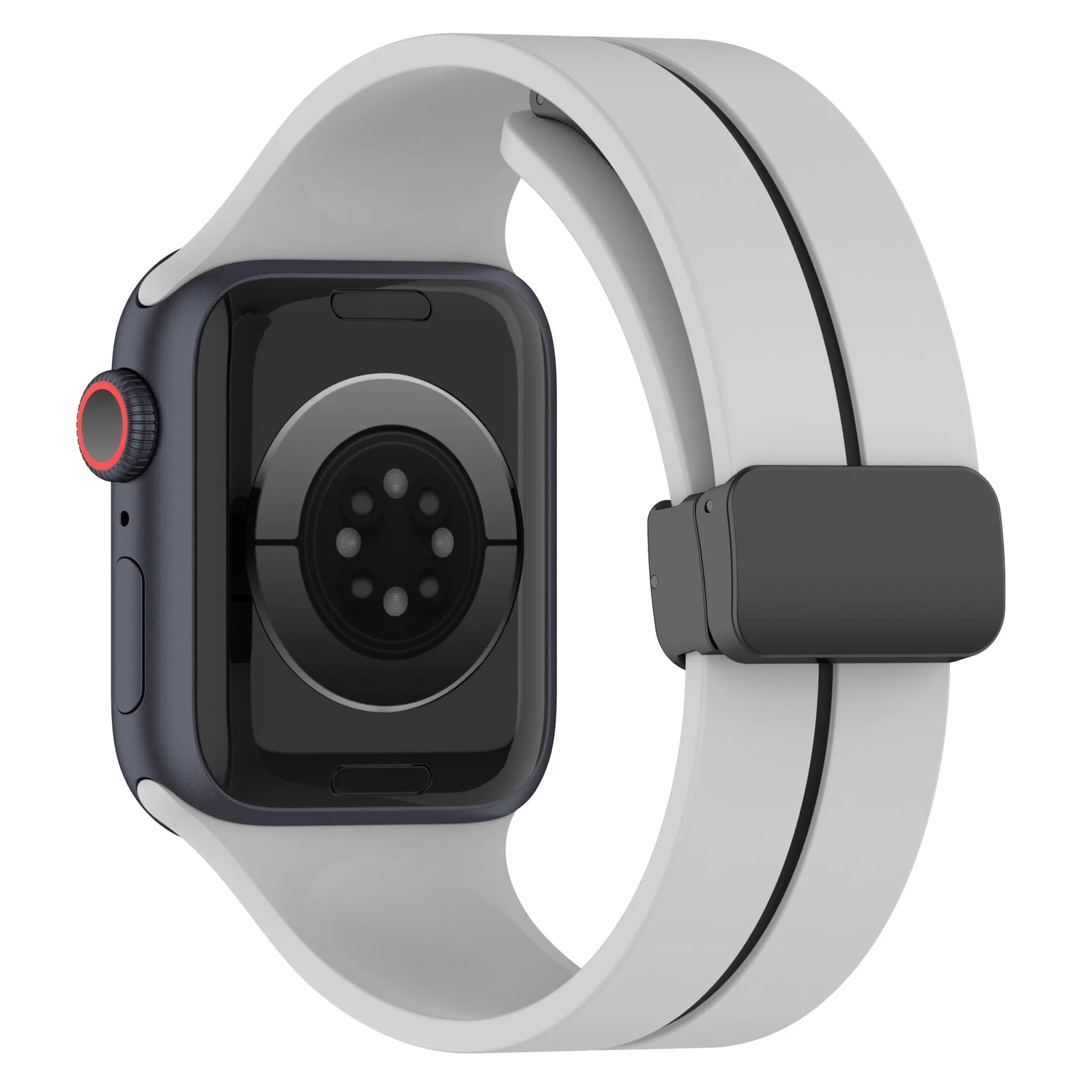 DL3 Mobilak Magnetic Bands for Apple Watch Ultra/Ultra 2 Band 49mm 45mm 44mm 42mm 41mm 40mm 38mm, Soft Sport Silicone Strap for iwatch Series 9/8/7/6/5/4 (42mm/44mm/45mm/49mm) - Grey Black