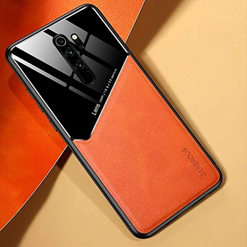 DL3 Mobilak Faux Leather and Plexiglass TPU Case for Xiaomi Redmi Note 8 pro with Magnetic Car-Mount Support and Shockproof Design - Orange