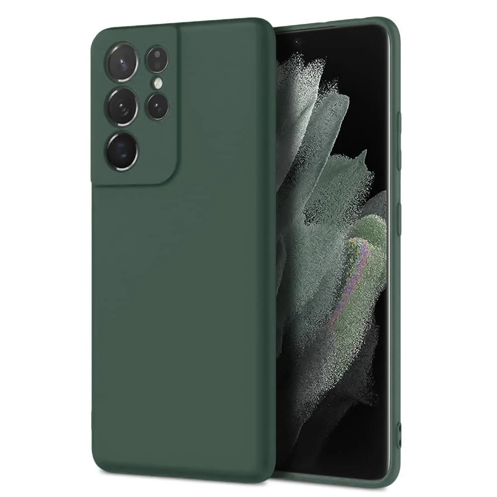 DL3 Mobilak Soft Silicone Protective Case for Samsung Galaxy S21 Ultra 5G with Microfiber Lining and Shockproof Design - Green