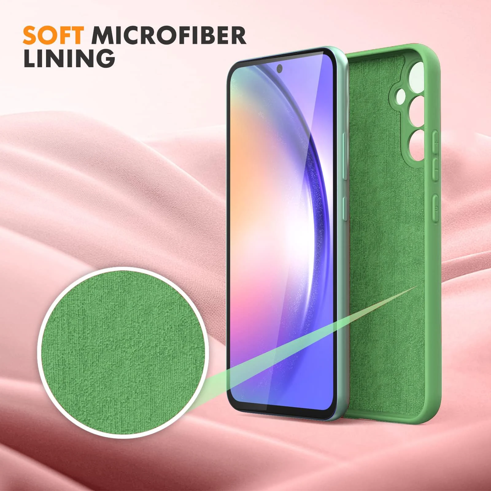 DL3 Mobilak Silicone Protective Case for Samsung Galaxy A34 4G / 5G, Shock-absorbing protection, Scratch-resistant surface, Soft microfiber lining - Light Green