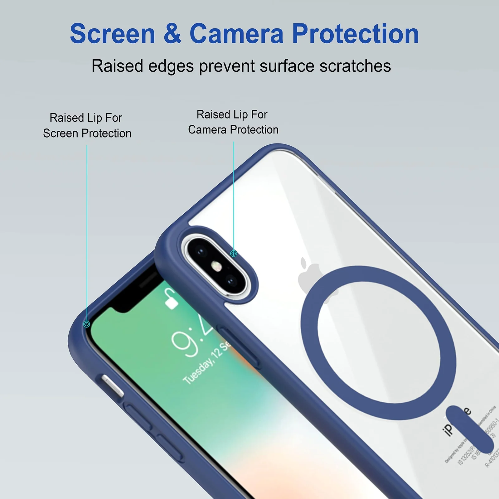 DL3 Mobilak Clear MagSafe-Compatible Magnetic Case for iPhone X / iPhone XS with Camera Protection and Military-Grade Protection - Blue